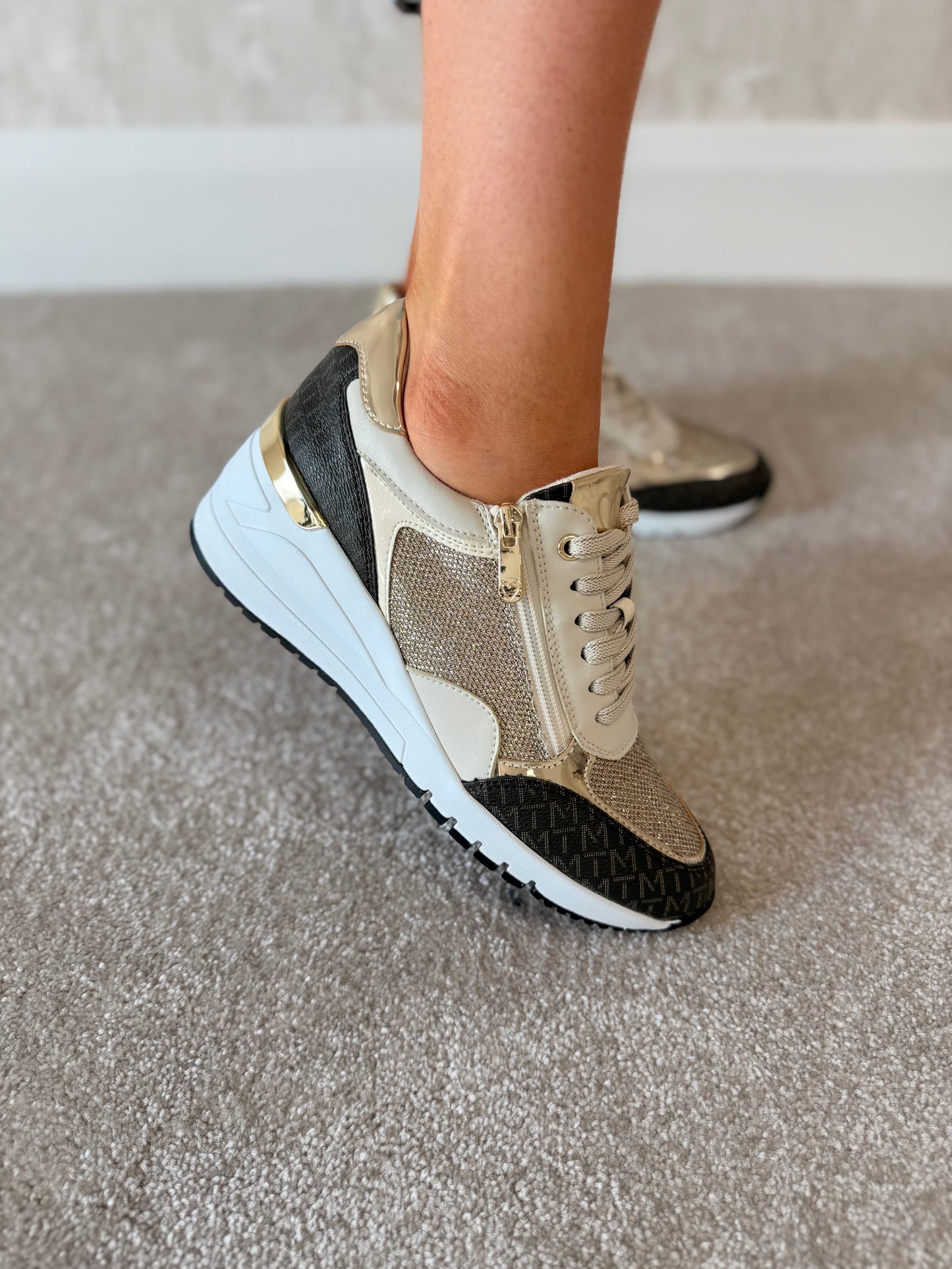 Cream Comb Sparkle Wedge Trainers