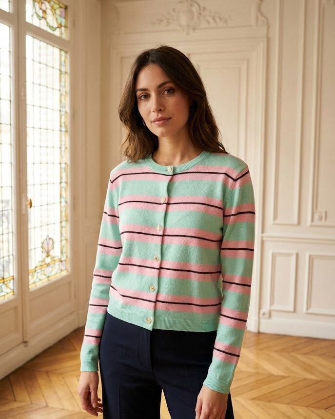 Ella Stripe Cardigan 1950 Mint Pink