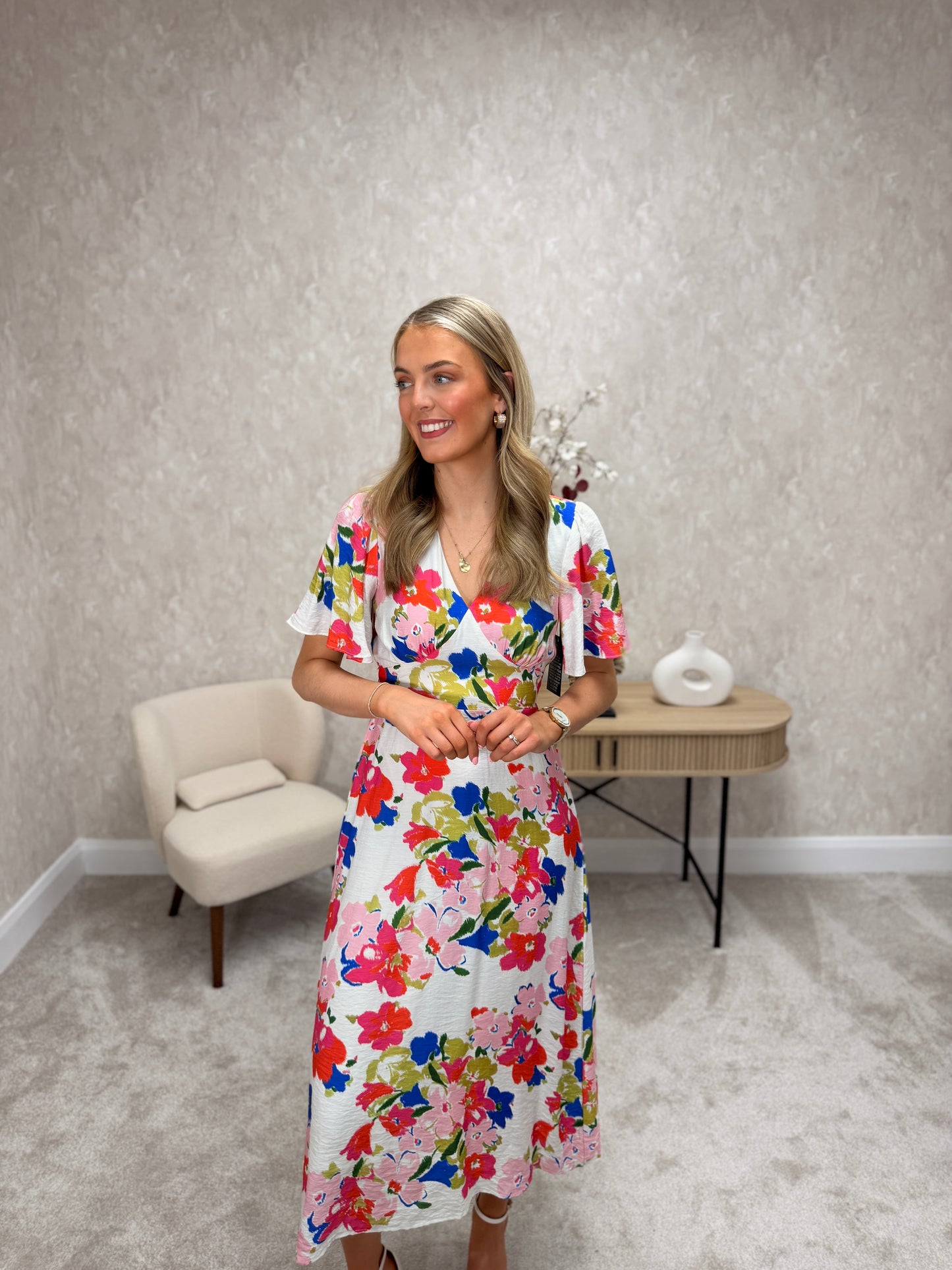 Pink White Floral Dress