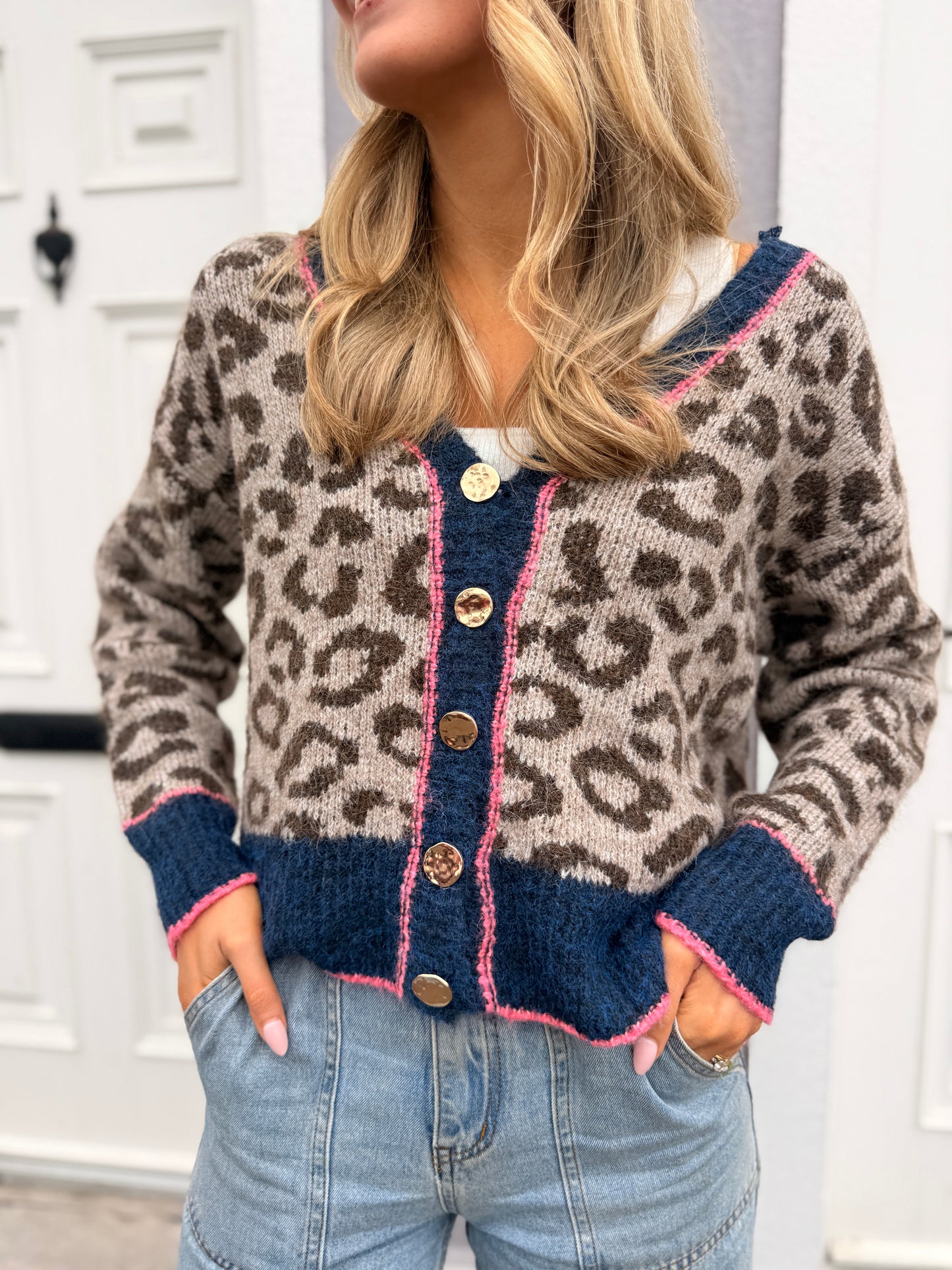 Navy Animal Print Cardi
