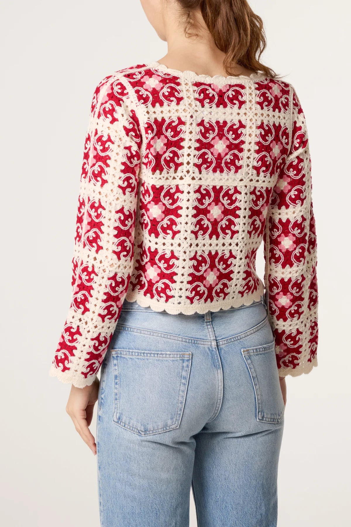 Patchwork Scallop Crochet Top Red