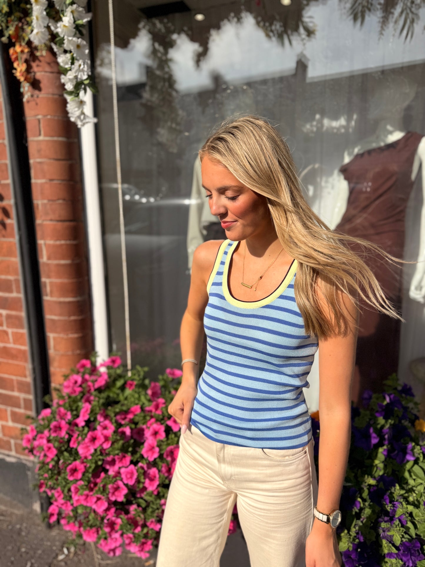 Fine Knit Stripe Vest Blue/Yellow