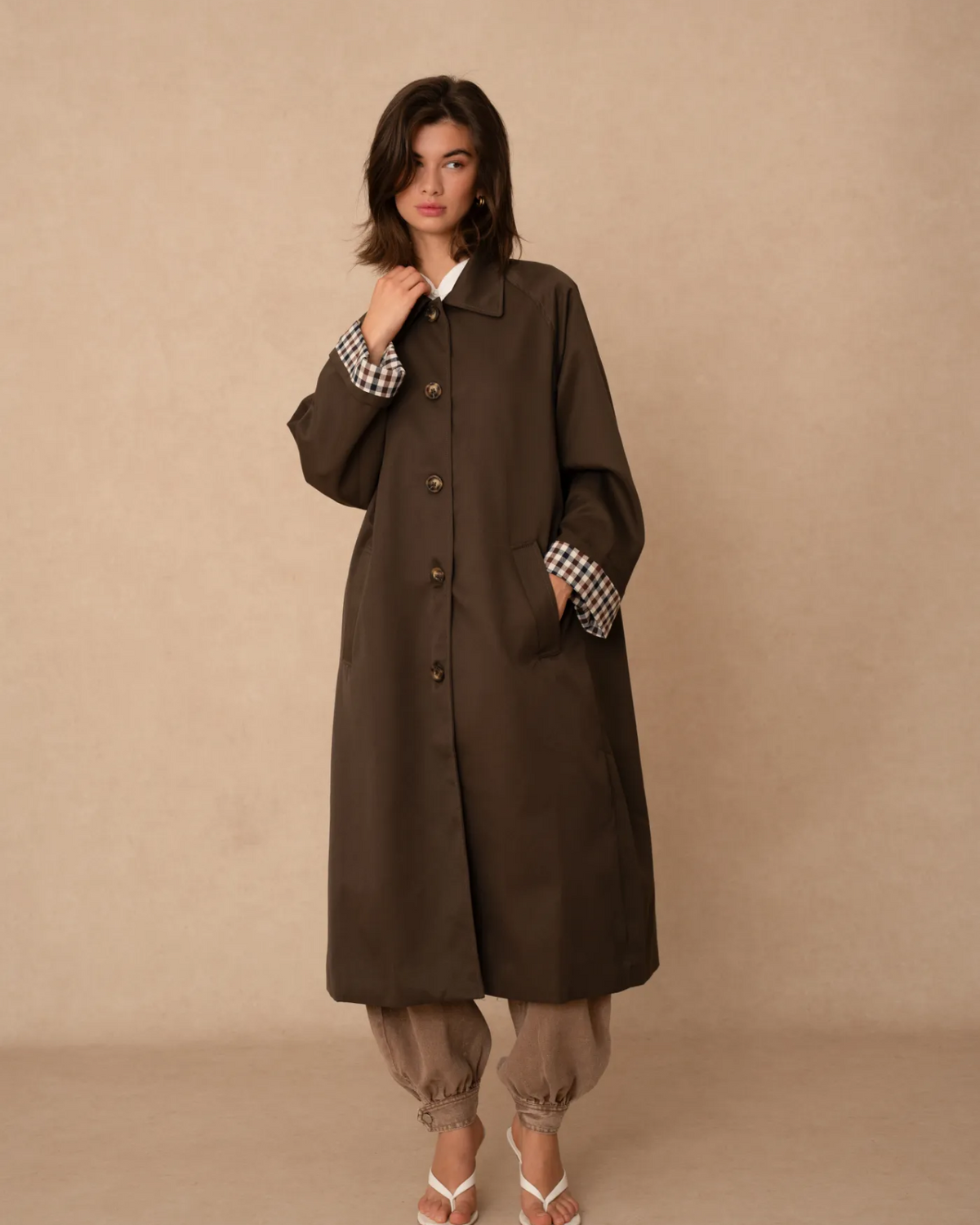 Brown long trench coat