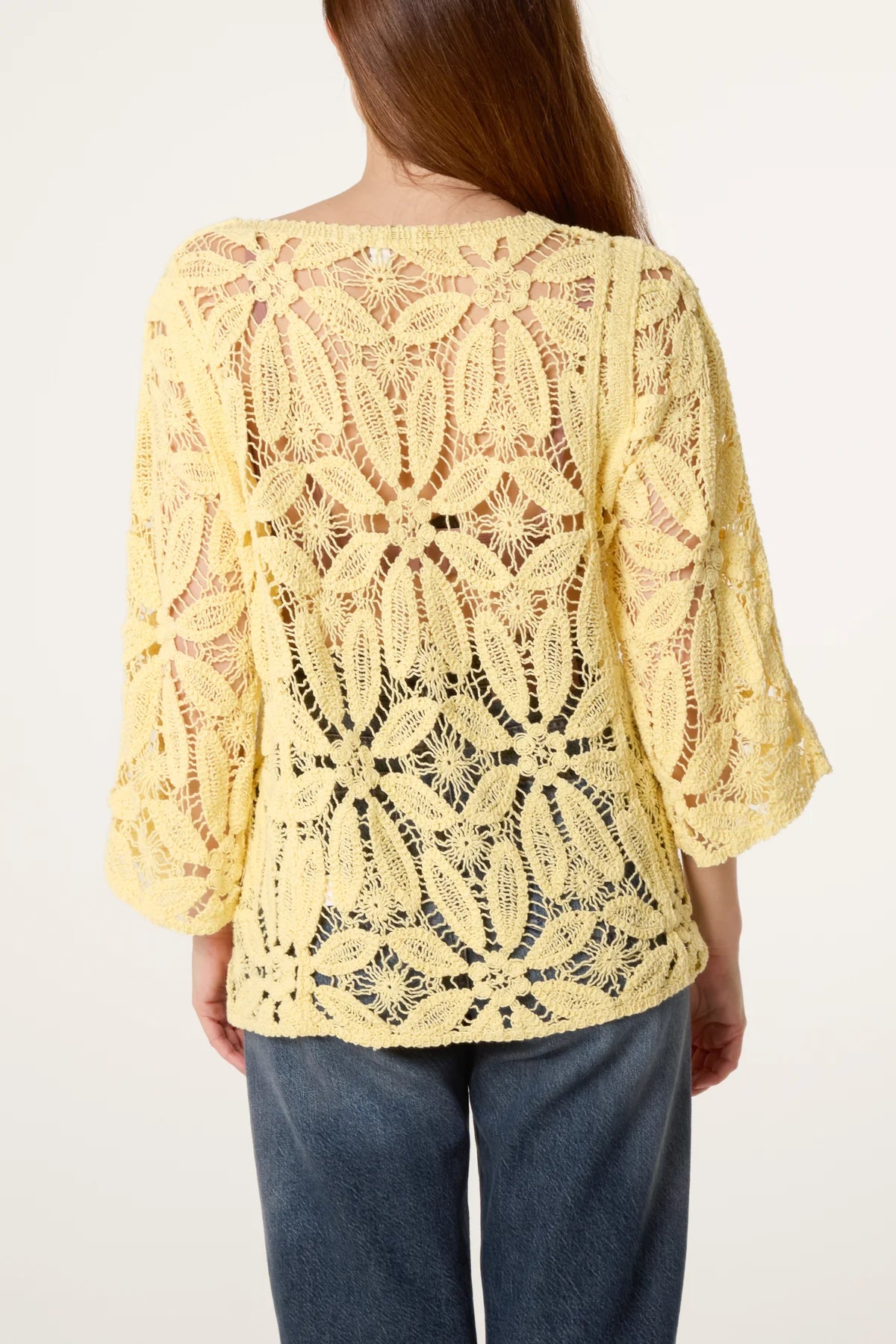 Flower Crochet Long Sleeve Top Lemon
