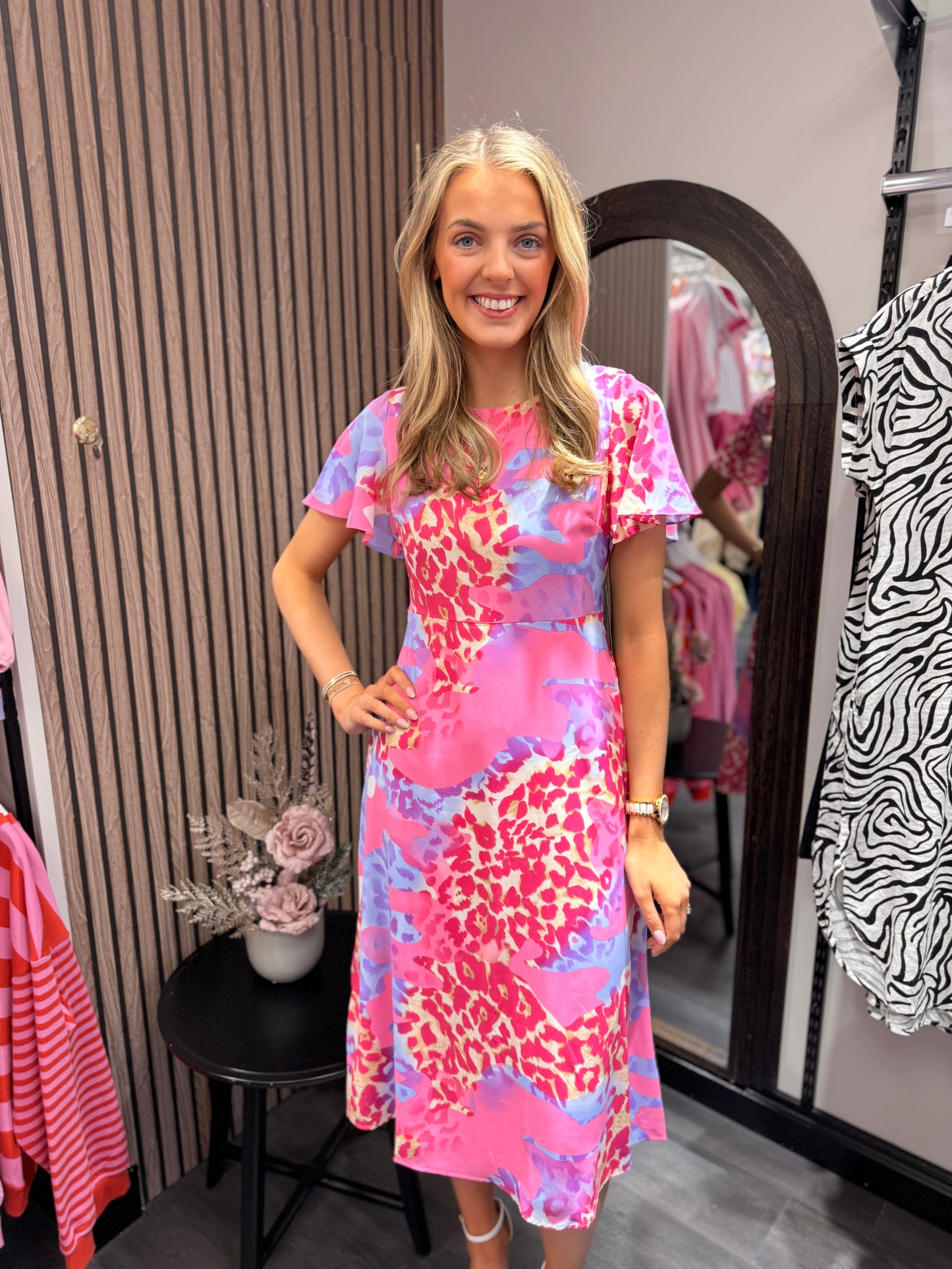 Pink Floral Dress Midi