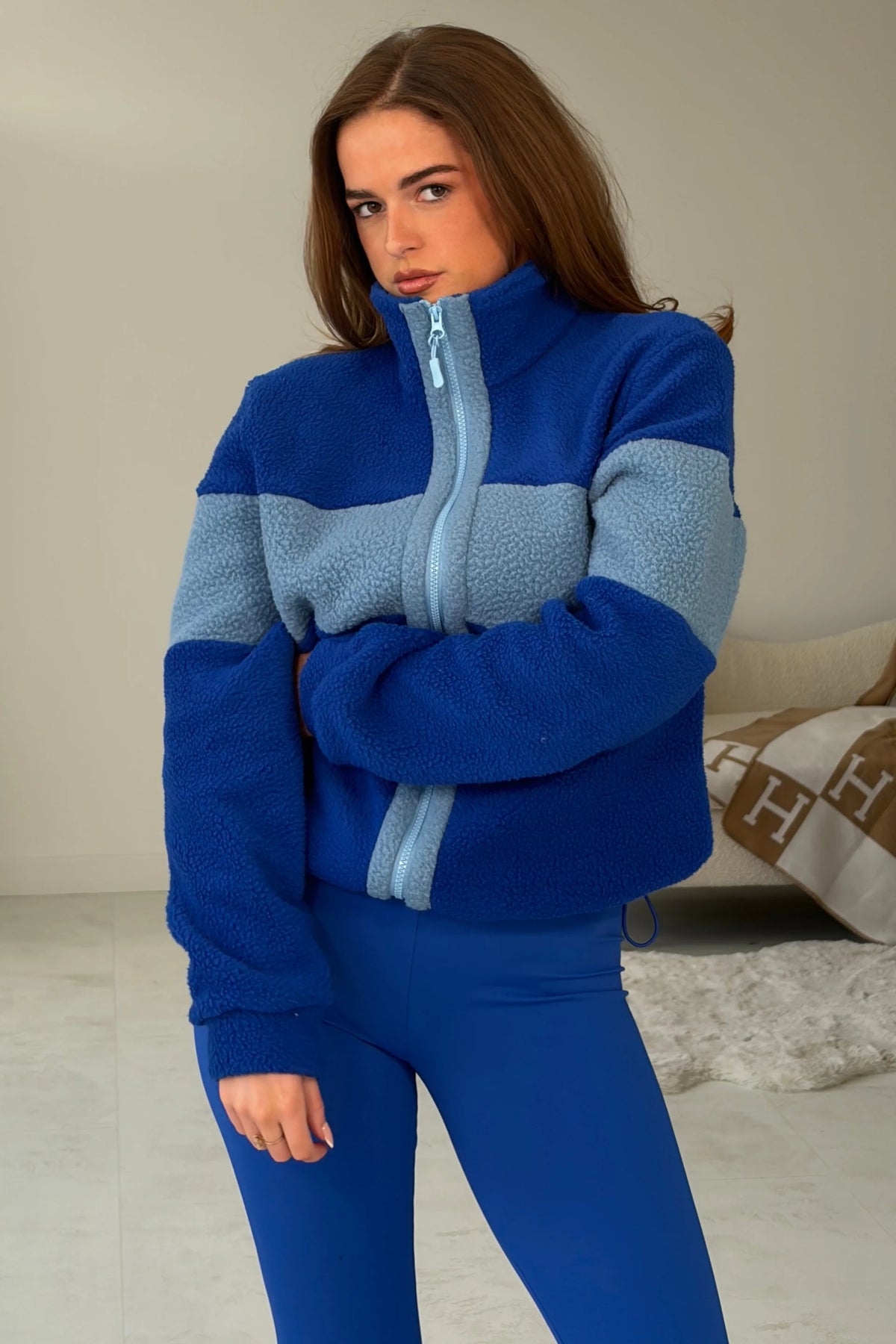 Beau Full Zip Contrast Panel Fleece Blue