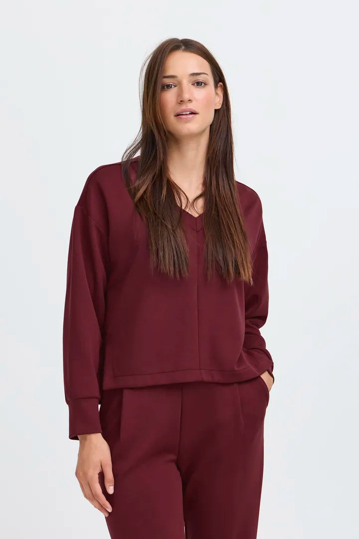 Pusti VNeck Cropped Blouse Maroon