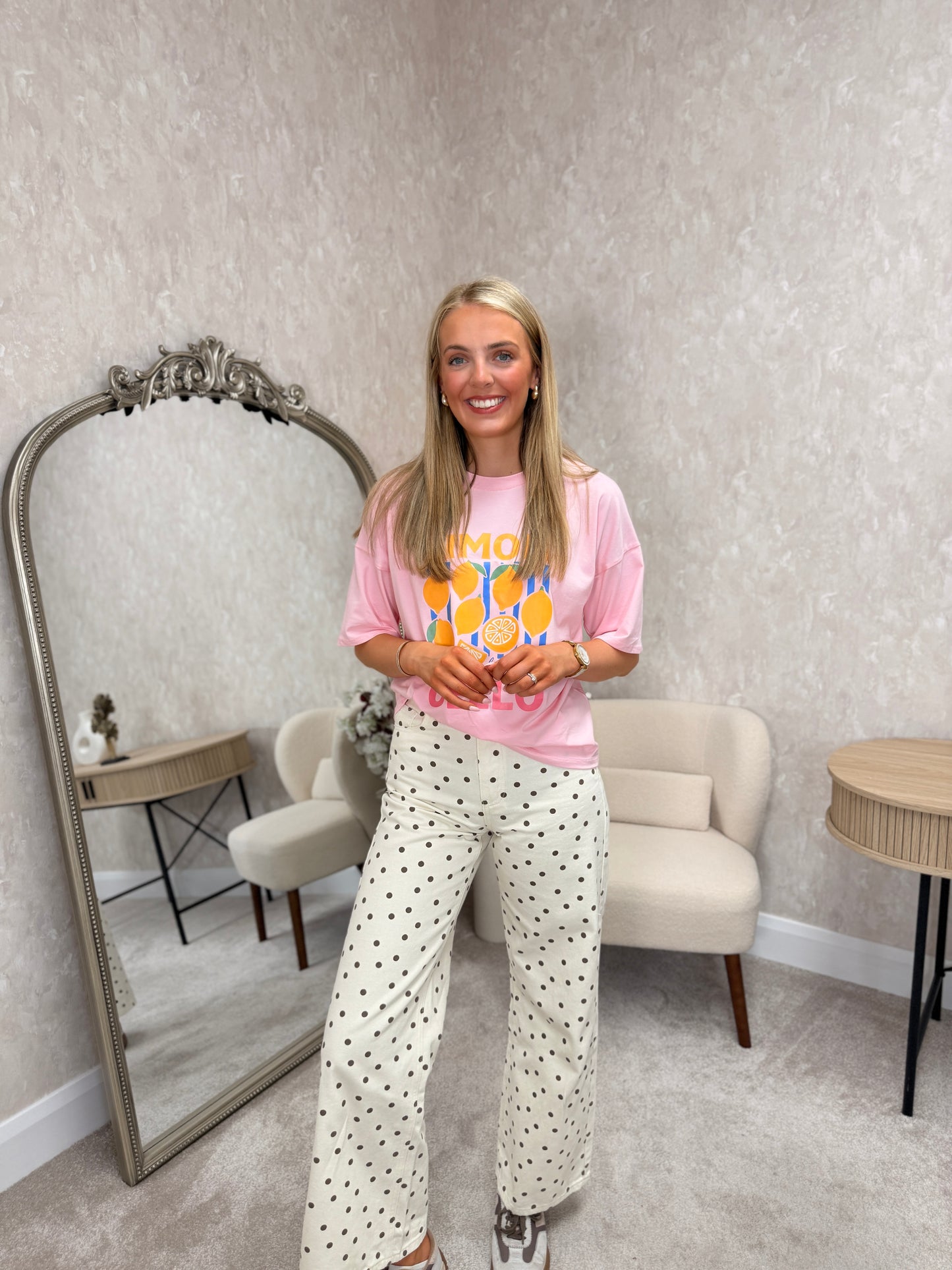 Cream/Brown Polka Dot Jeans