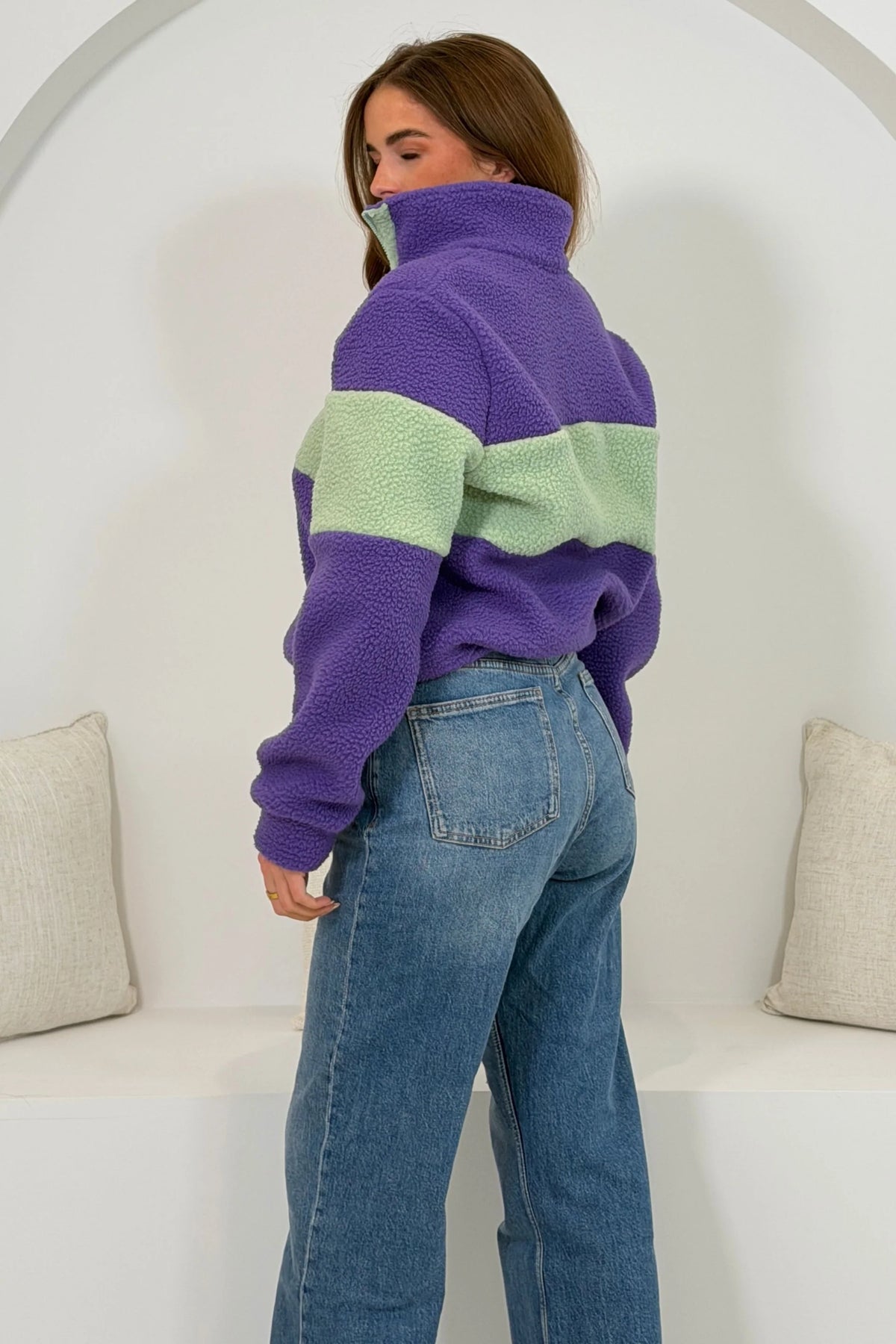 Beau 3/4 Zip Contrast Panel Fleece Purple