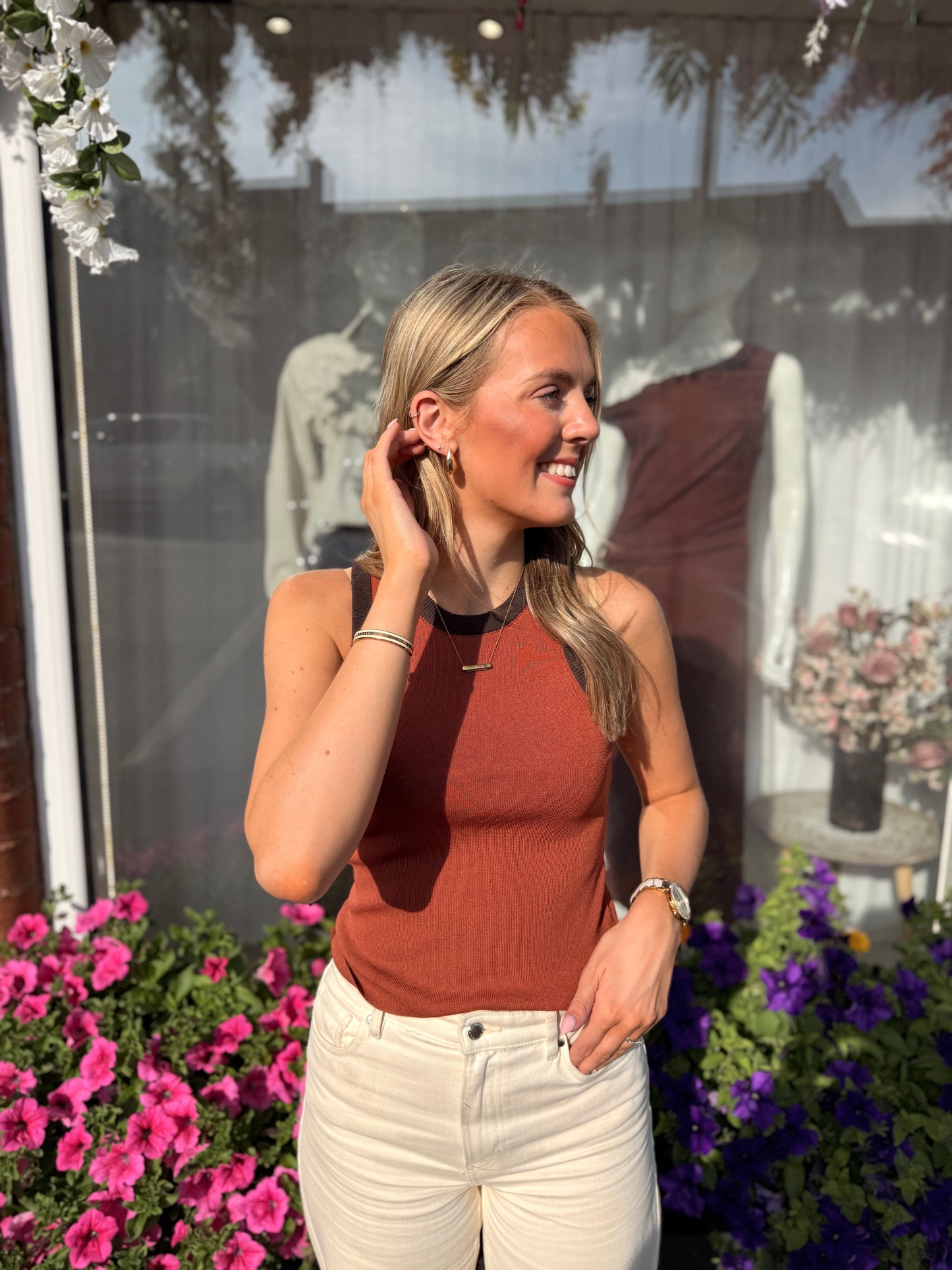 Contrast Ribbed Tank Top Caramel