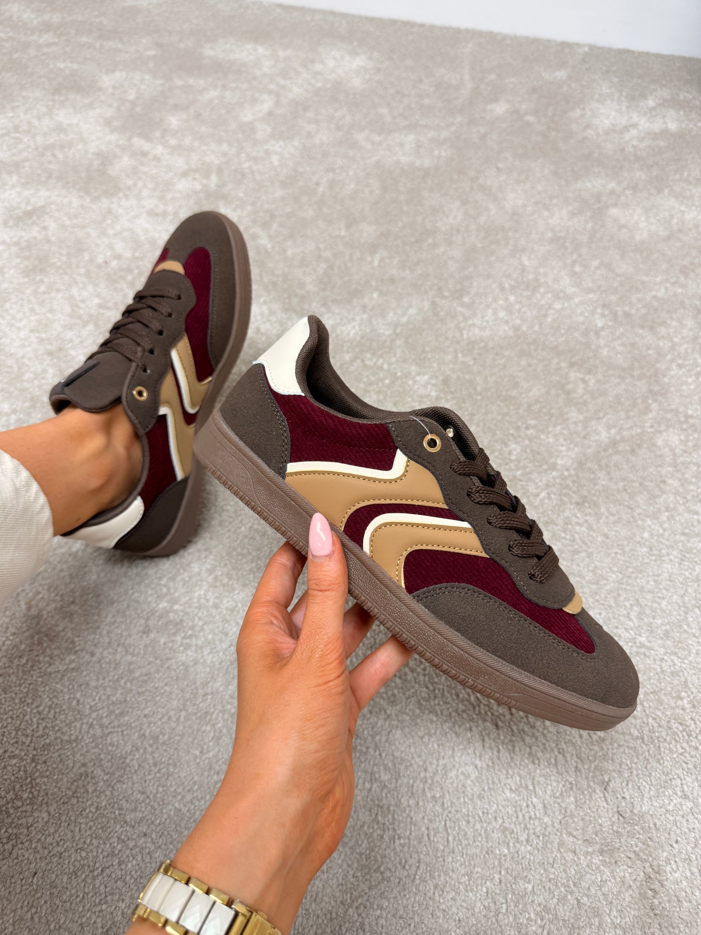 Lunar Jersey Brown Burgundy Trainers