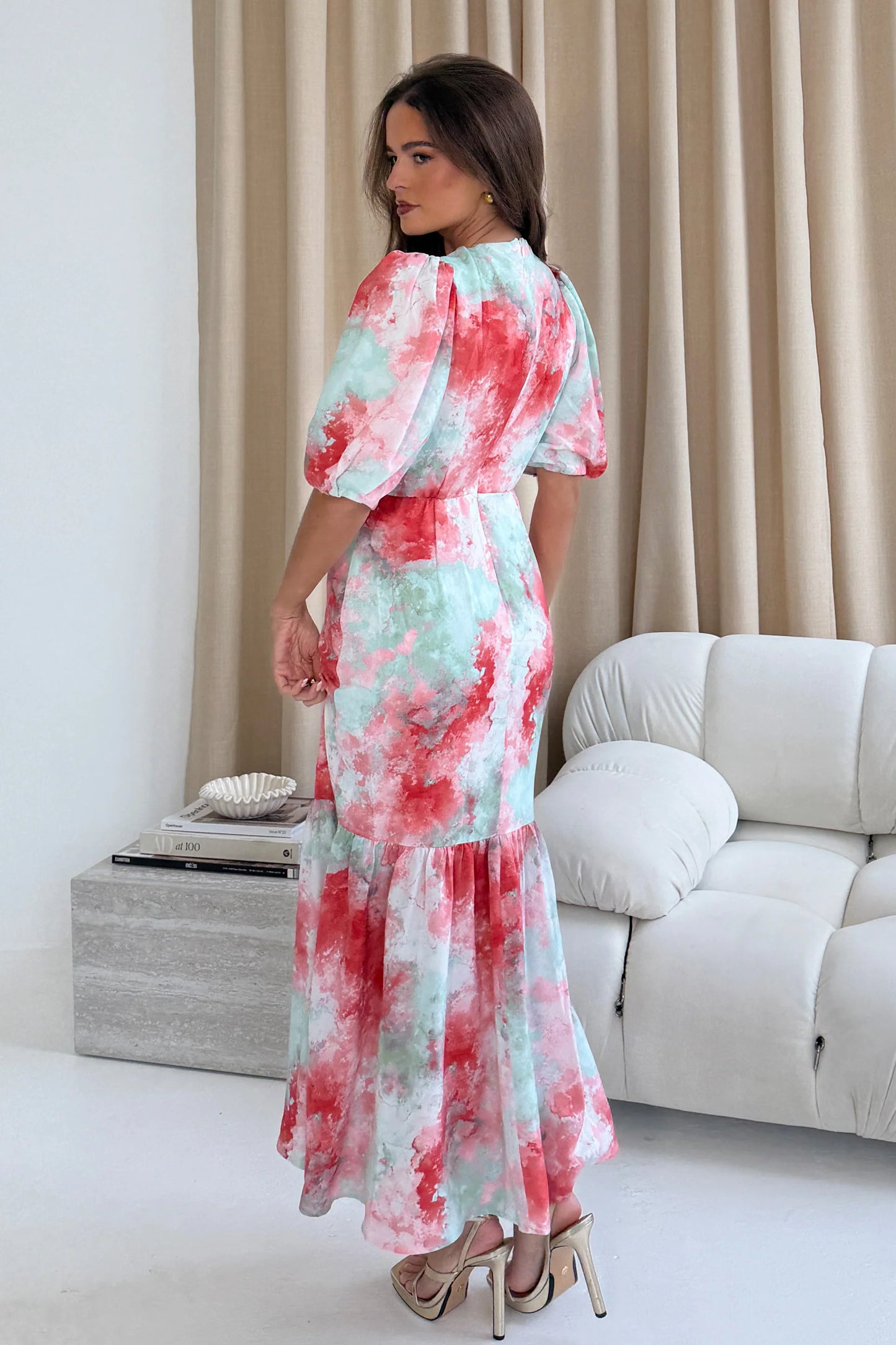 Rhoda Wrap Front Puff Sleeve Tiered Maxi Dress