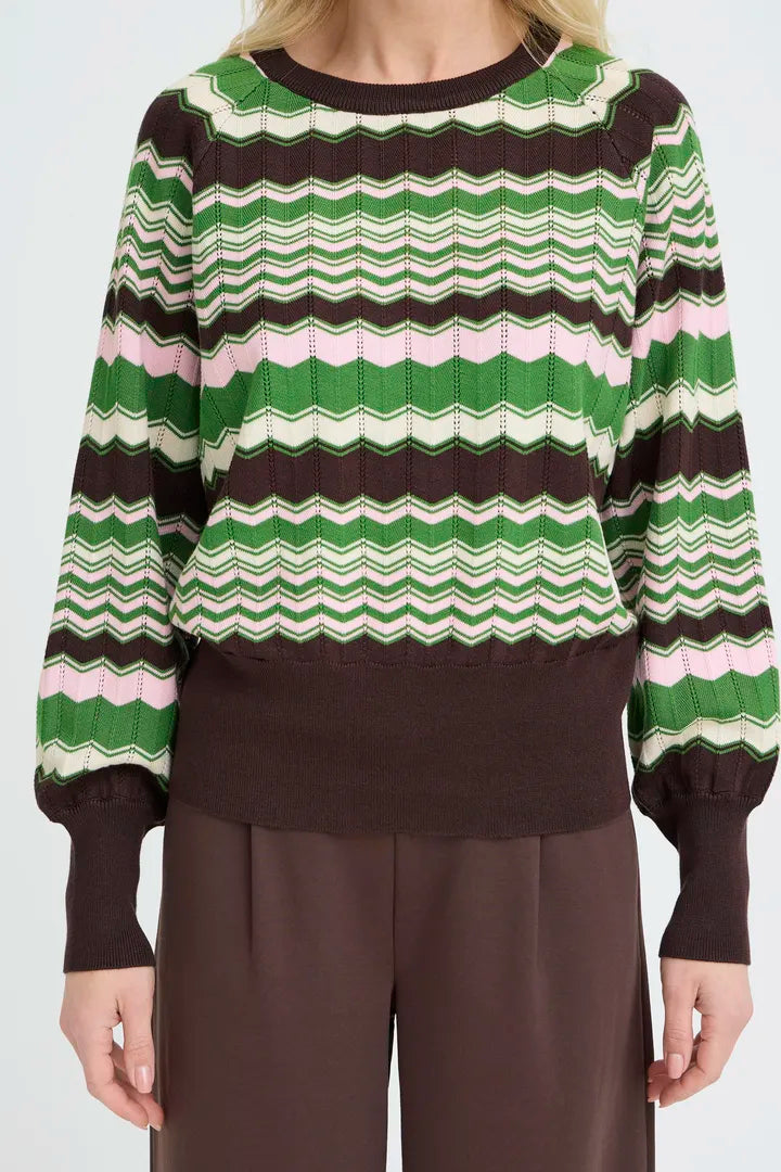 Morla Pointelle Jumper Green Zig Zag