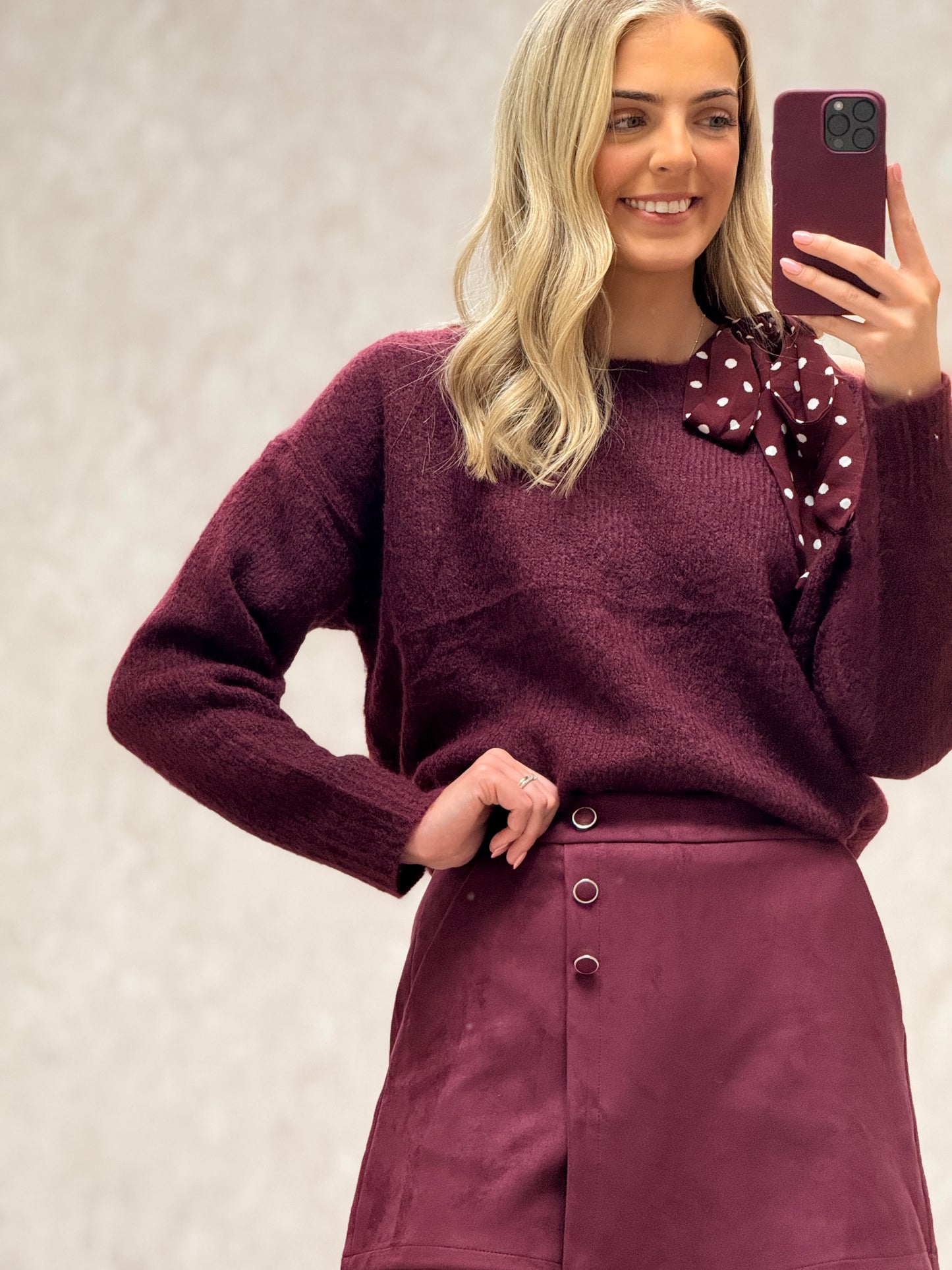 Maroon Bow Shoulder Jumper