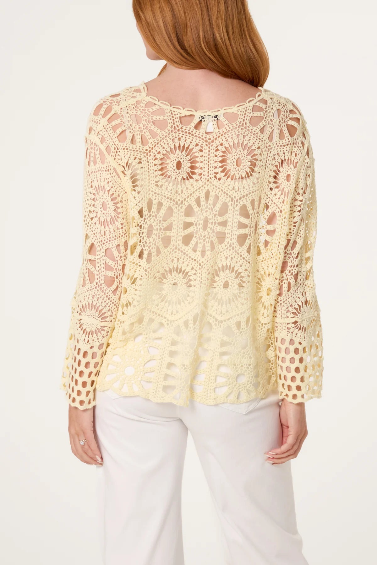 Crochet Wide Sleeve Cardigan Lemon