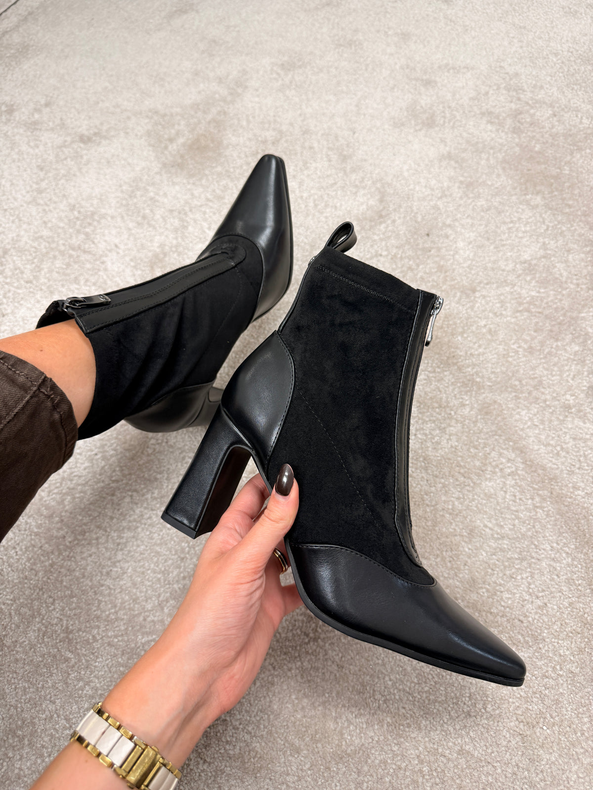 Black suede mix boots