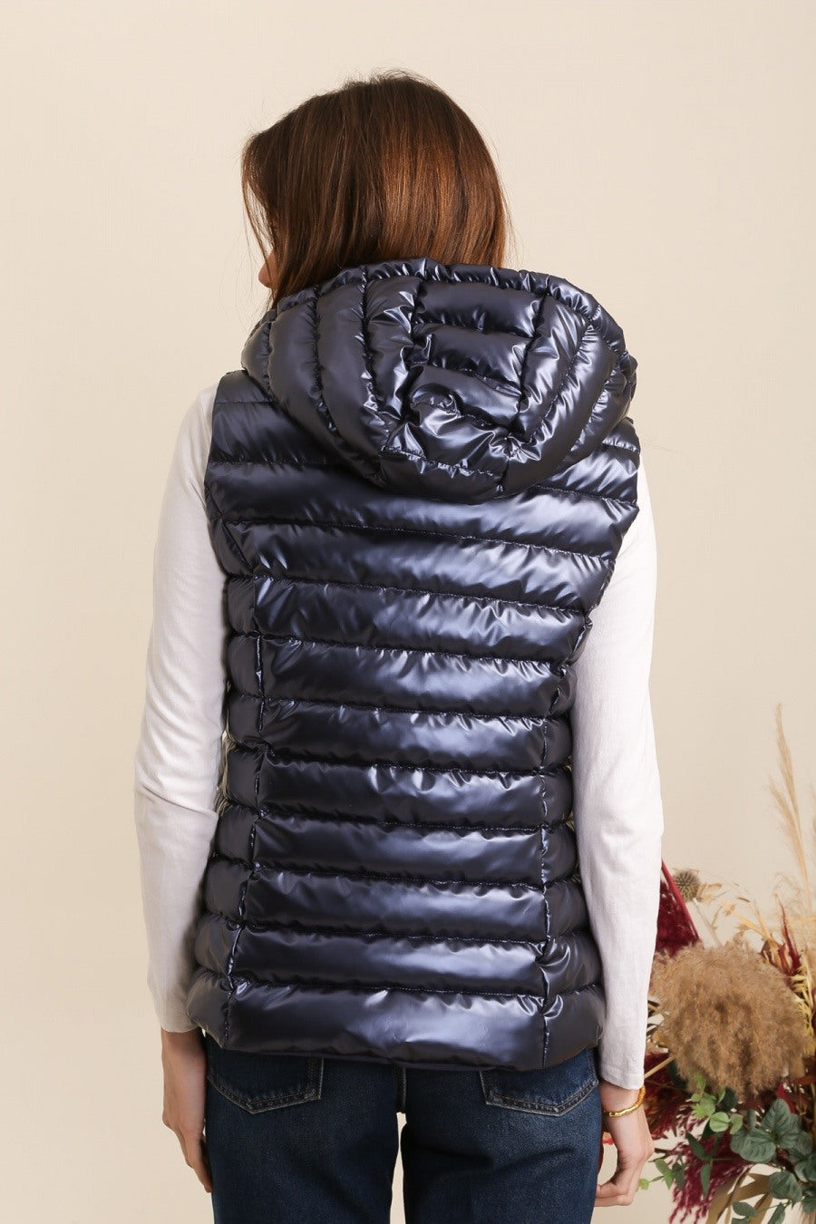 Waterproof sleeveless metallic gilet Navy
