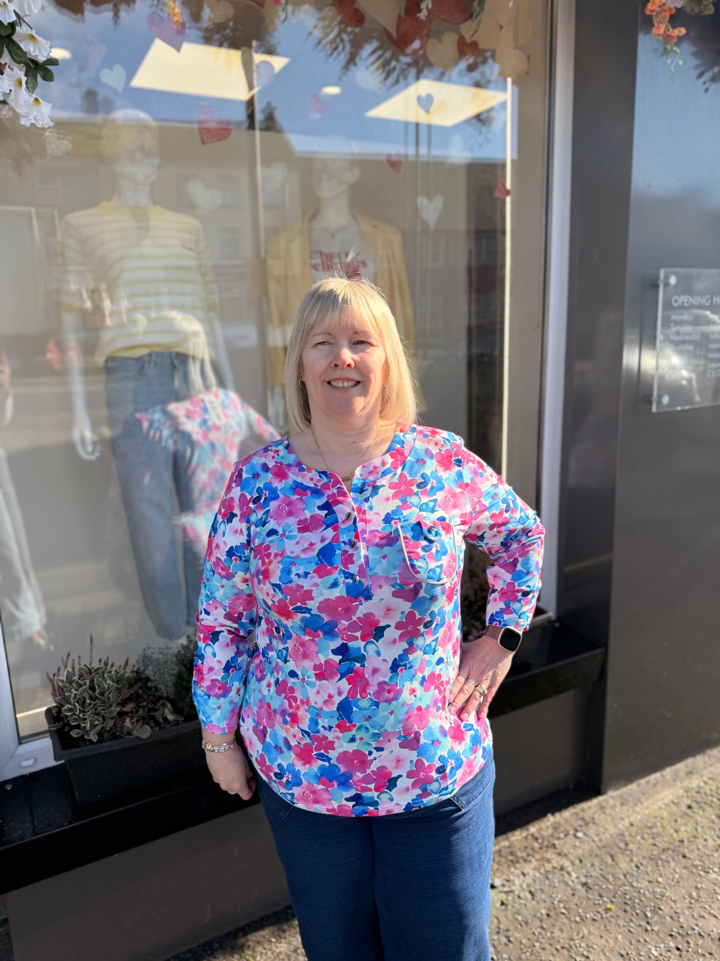 YEW 2531 Floral Grandad Collar Top