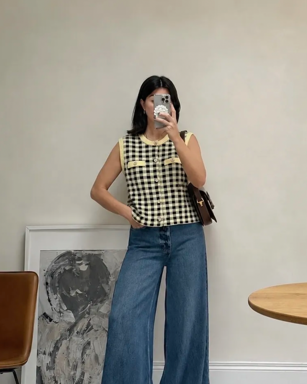 Gingham Waistcoat Brown/Yellow