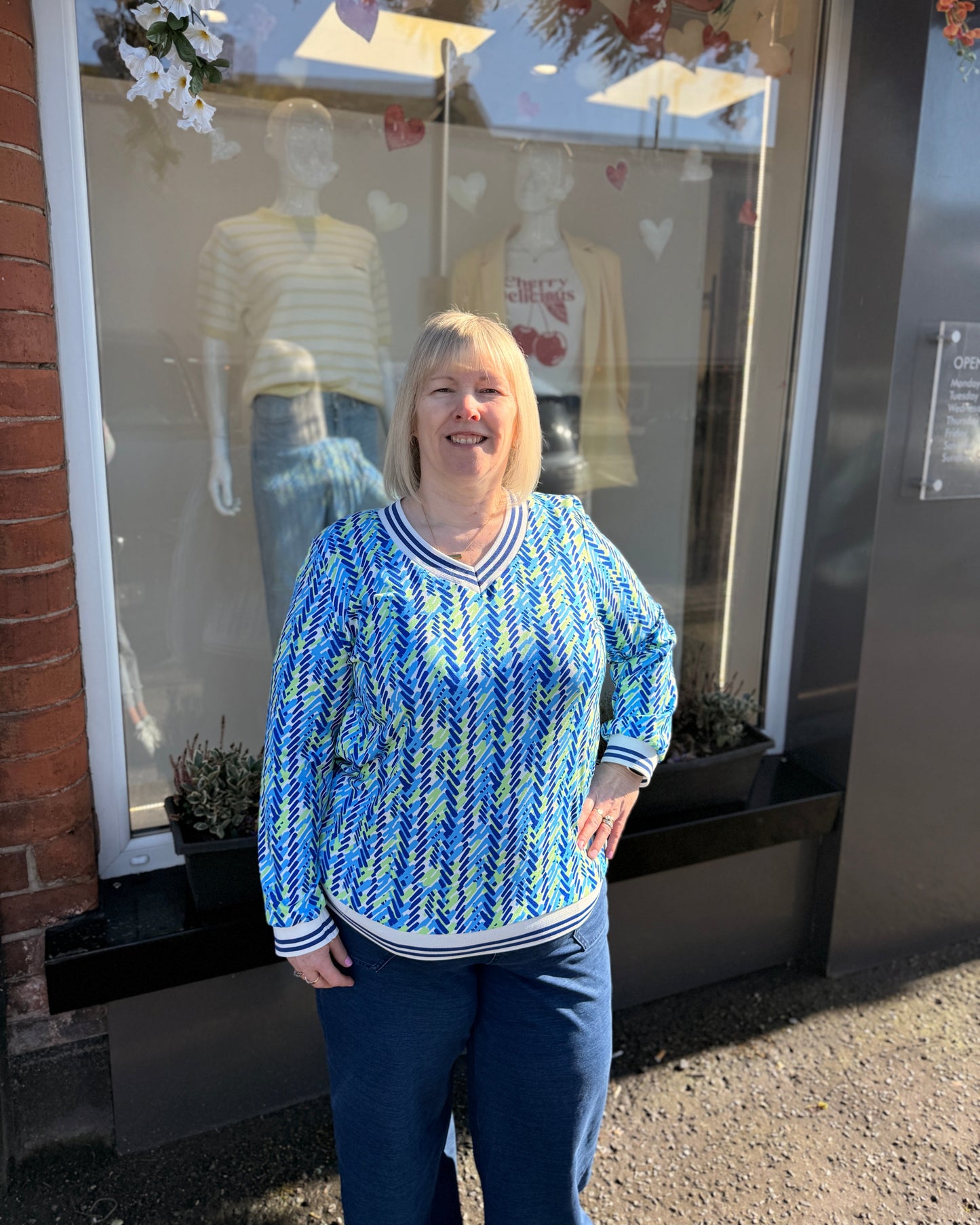 YEW 3825 Blue Green V Neck Top