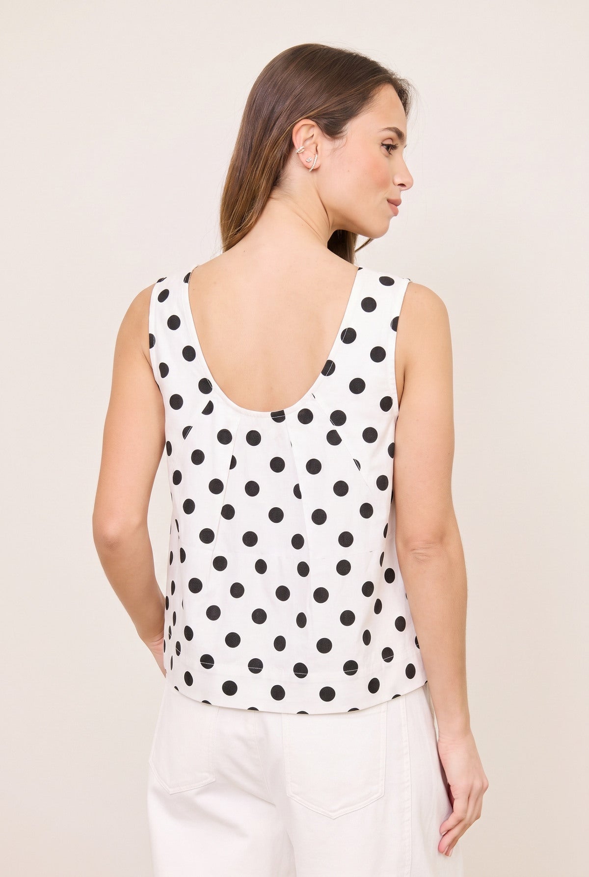Sleeveless Denim Top White/Black Polka