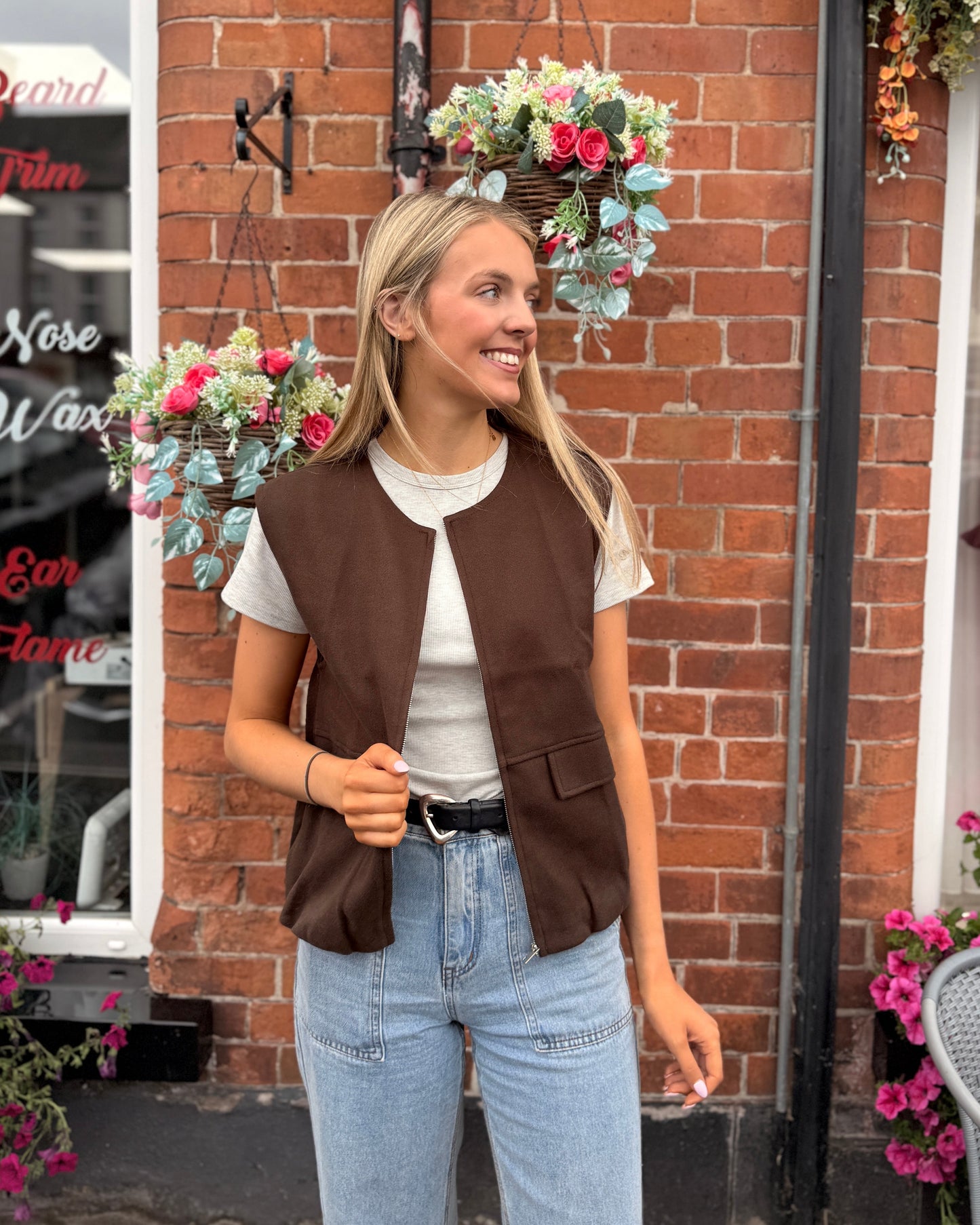 Brown Soft zip gilet