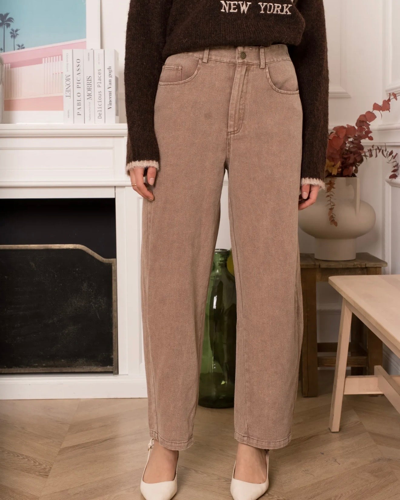 Soft Barrel Jean - Taupe/Brown