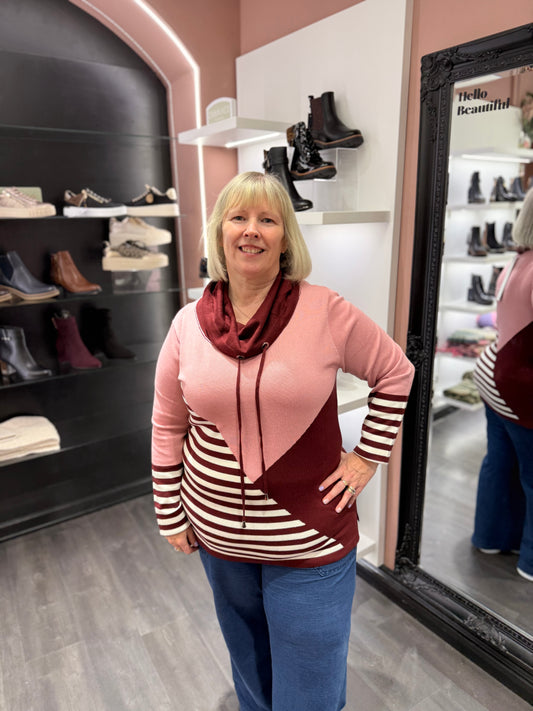Maroon Pink Stripe Rollneck