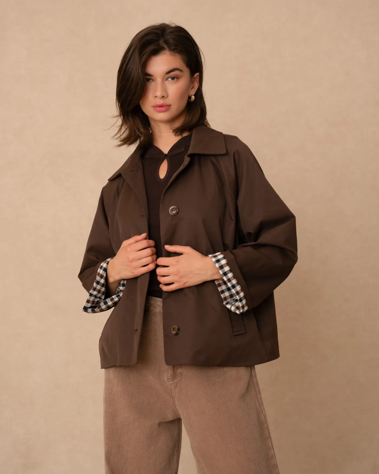 Short Trench Coat Brown