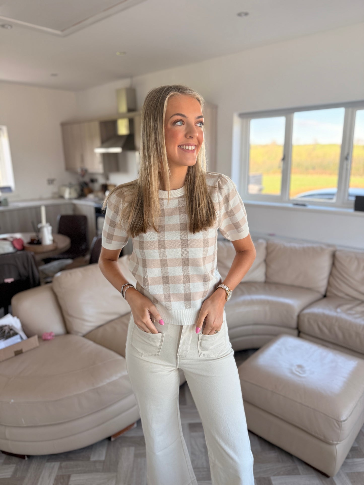 Gingham Knit Top