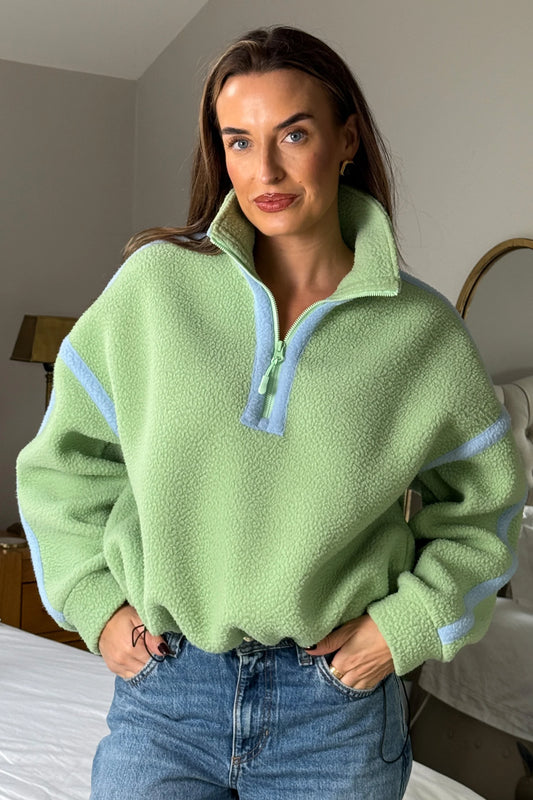 Lulu Contrast Binding 1/4 Zip Fleece Sage
