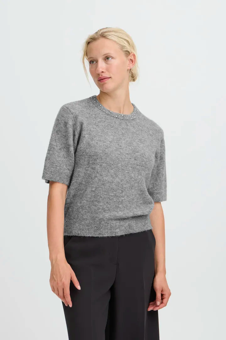 Omea Rhinestone SS Jumper Grey