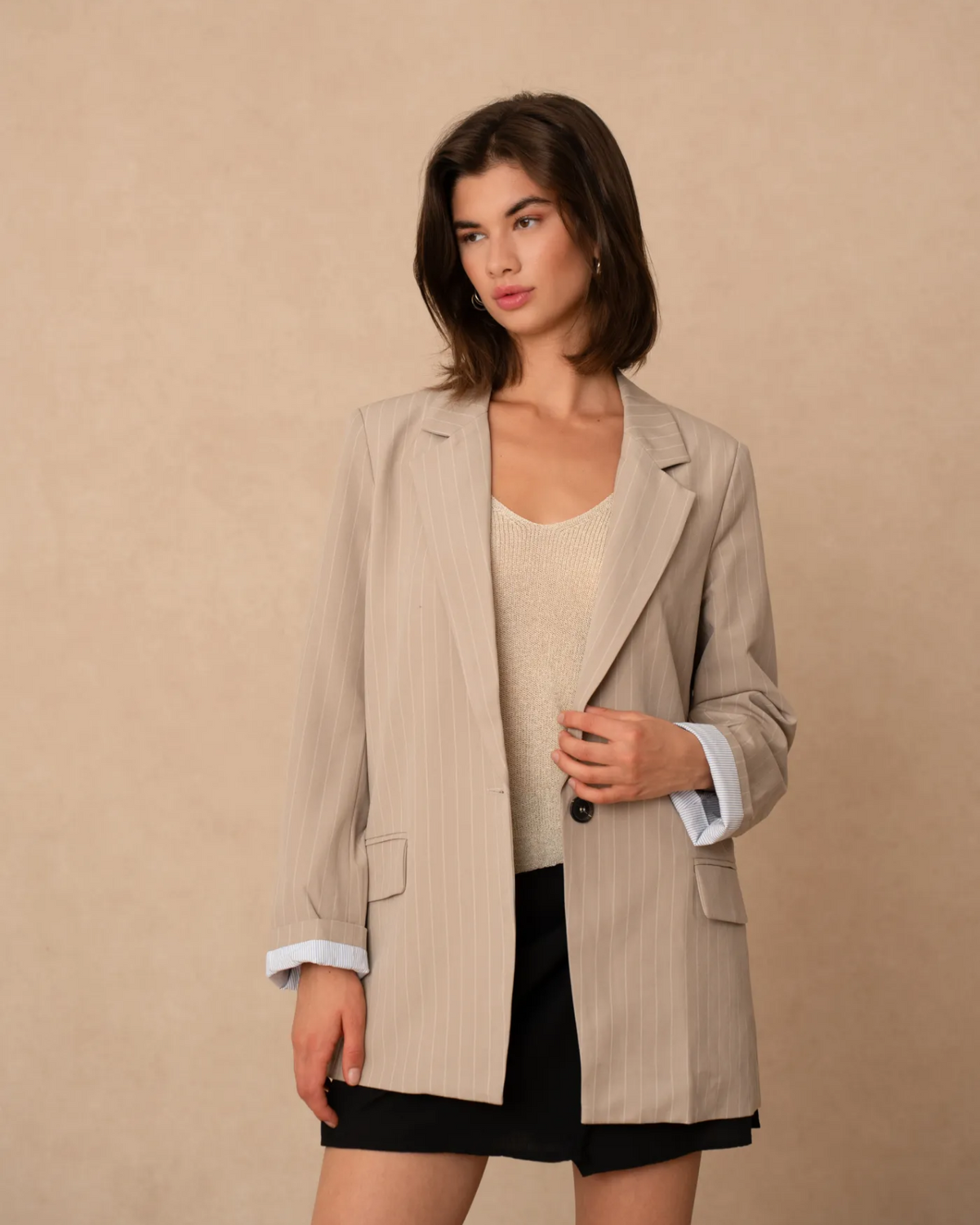 Pin Stripe Blazer Beige