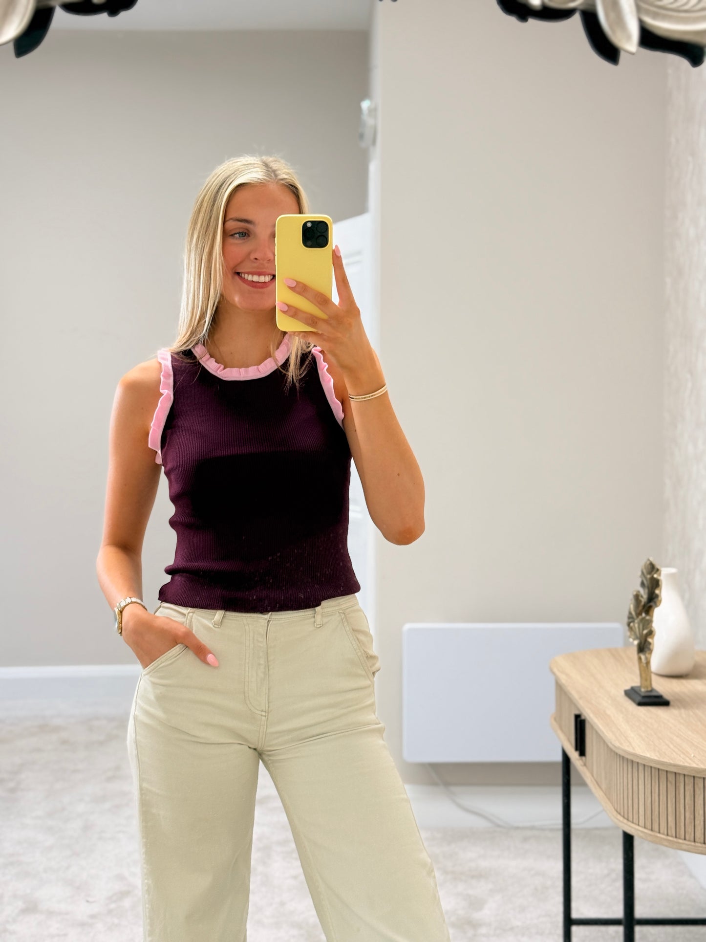 Burgundy Pink Ruffle Vest Top