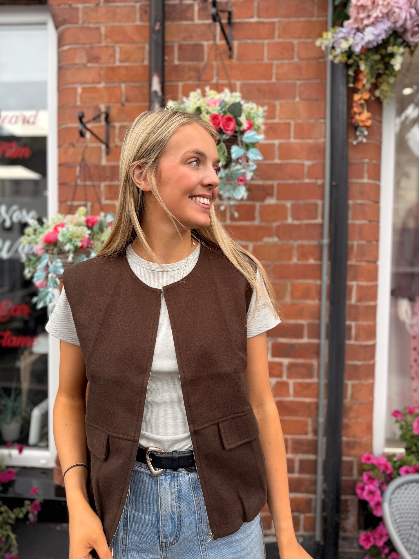 Brown Soft zip gilet