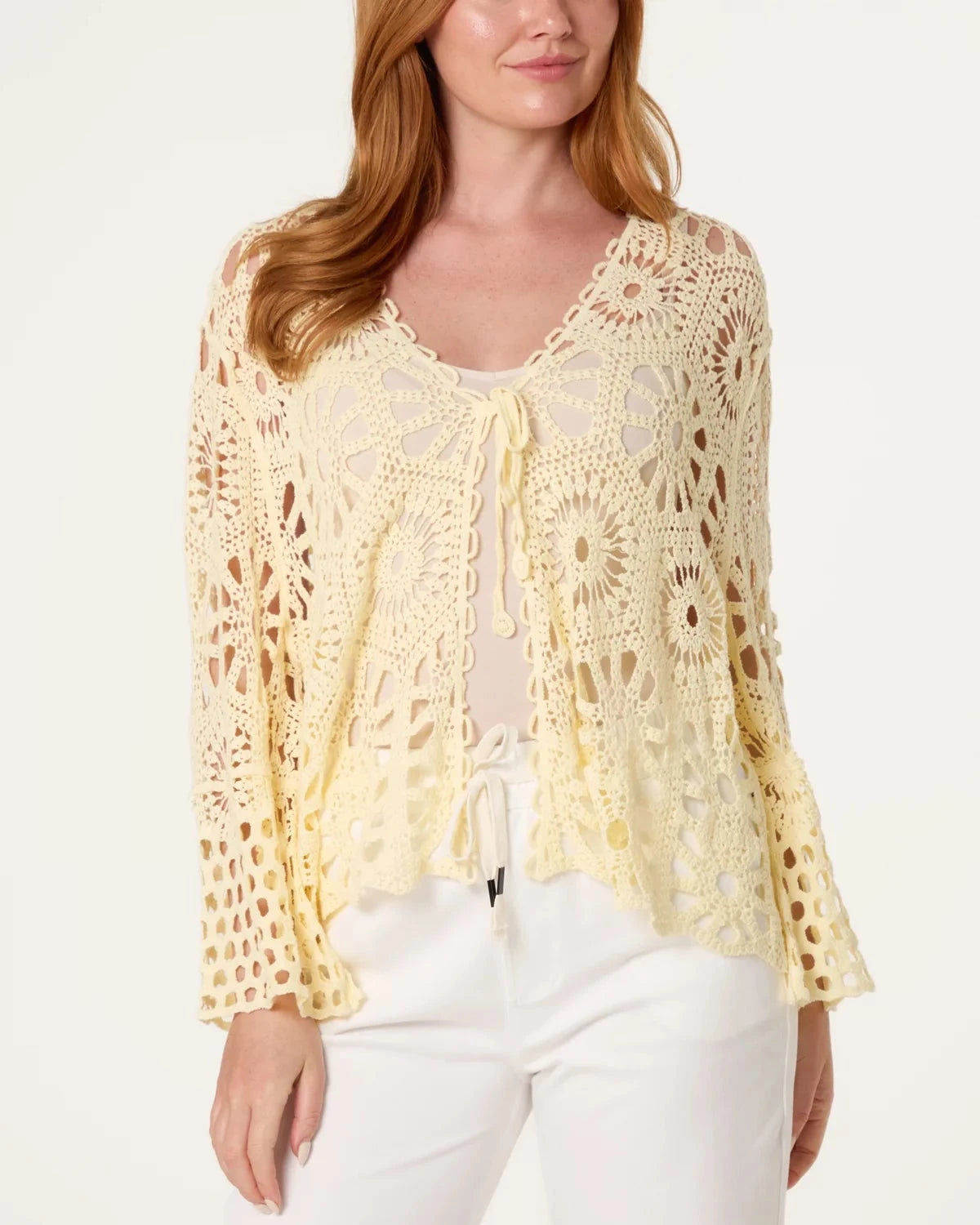 Crochet Wide Sleeve Cardigan Lemon
