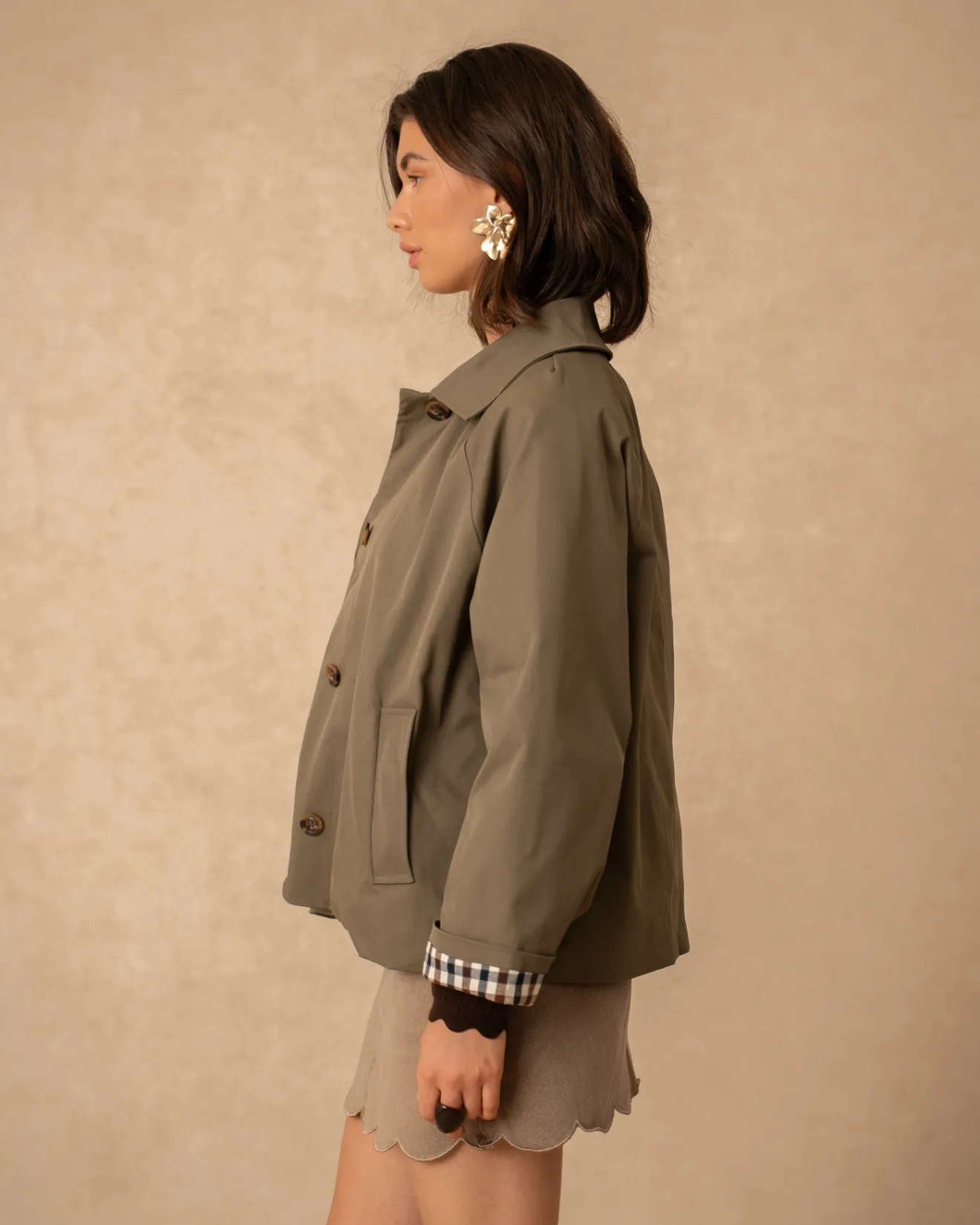 Short Trench Coat Khaki Green
