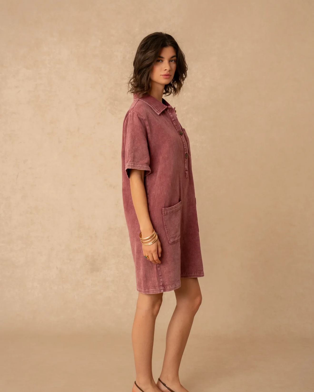 Soft Denim Shift Dress Maroon