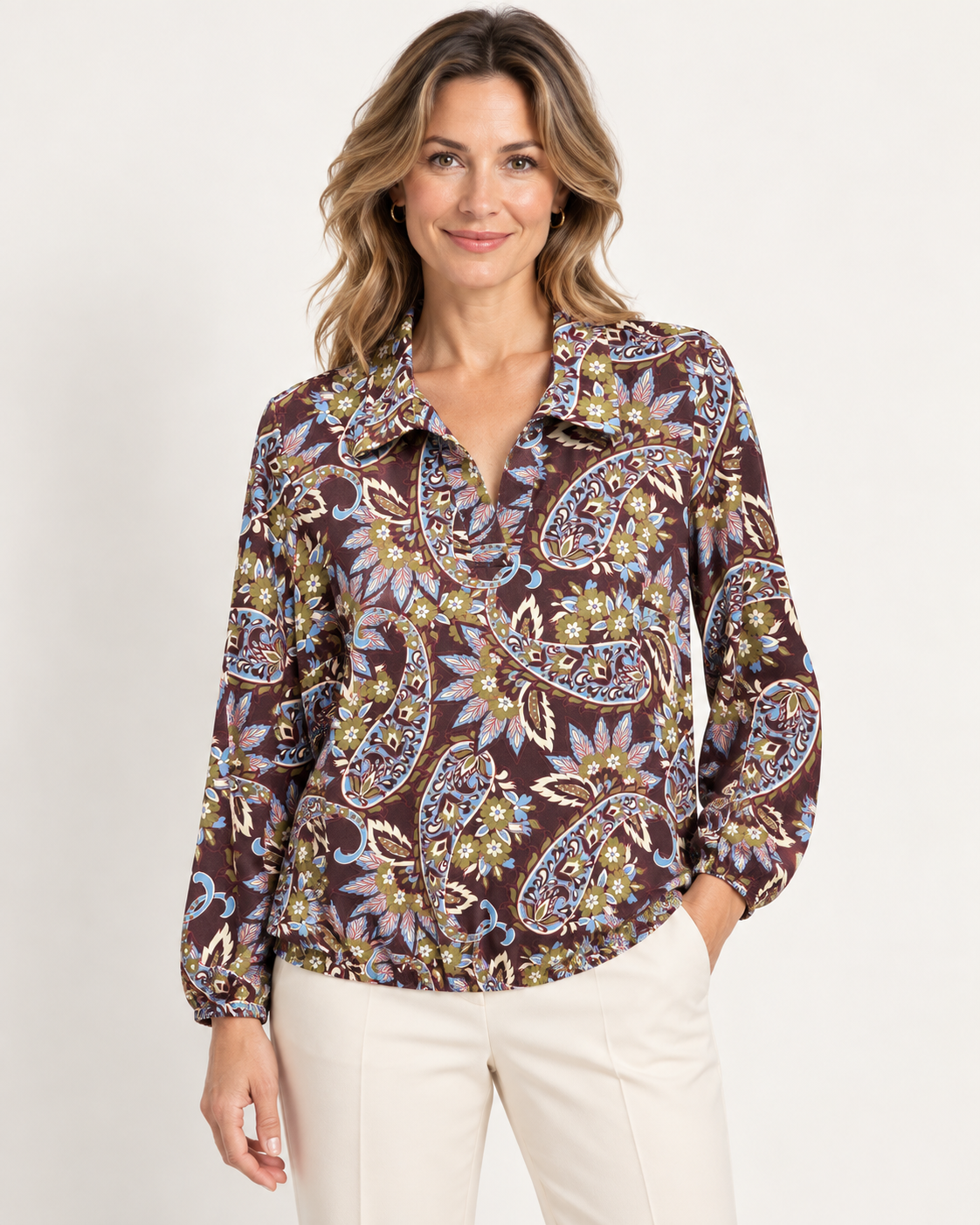 YEW 5002 Collared Plum/Green Mix top