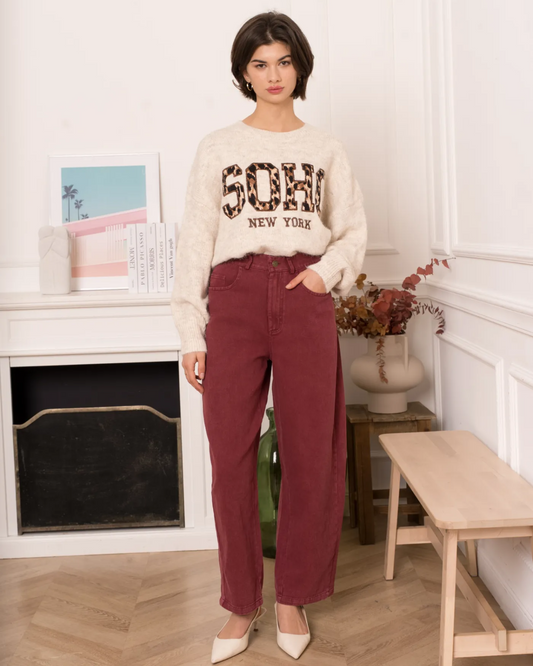 Soft Barrel Jeans - Burgundy