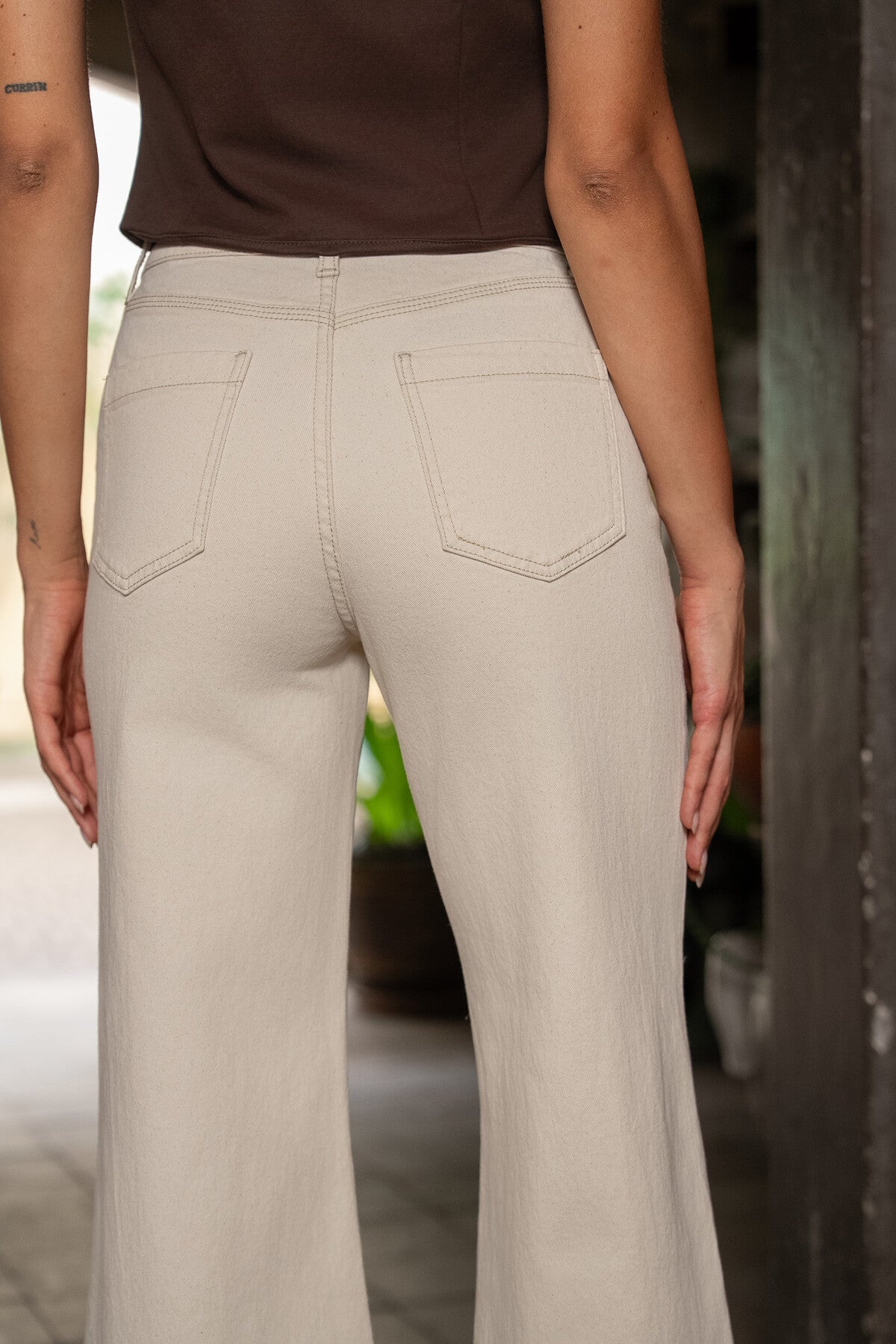 Gasparette Beige Wide Leg Jeans