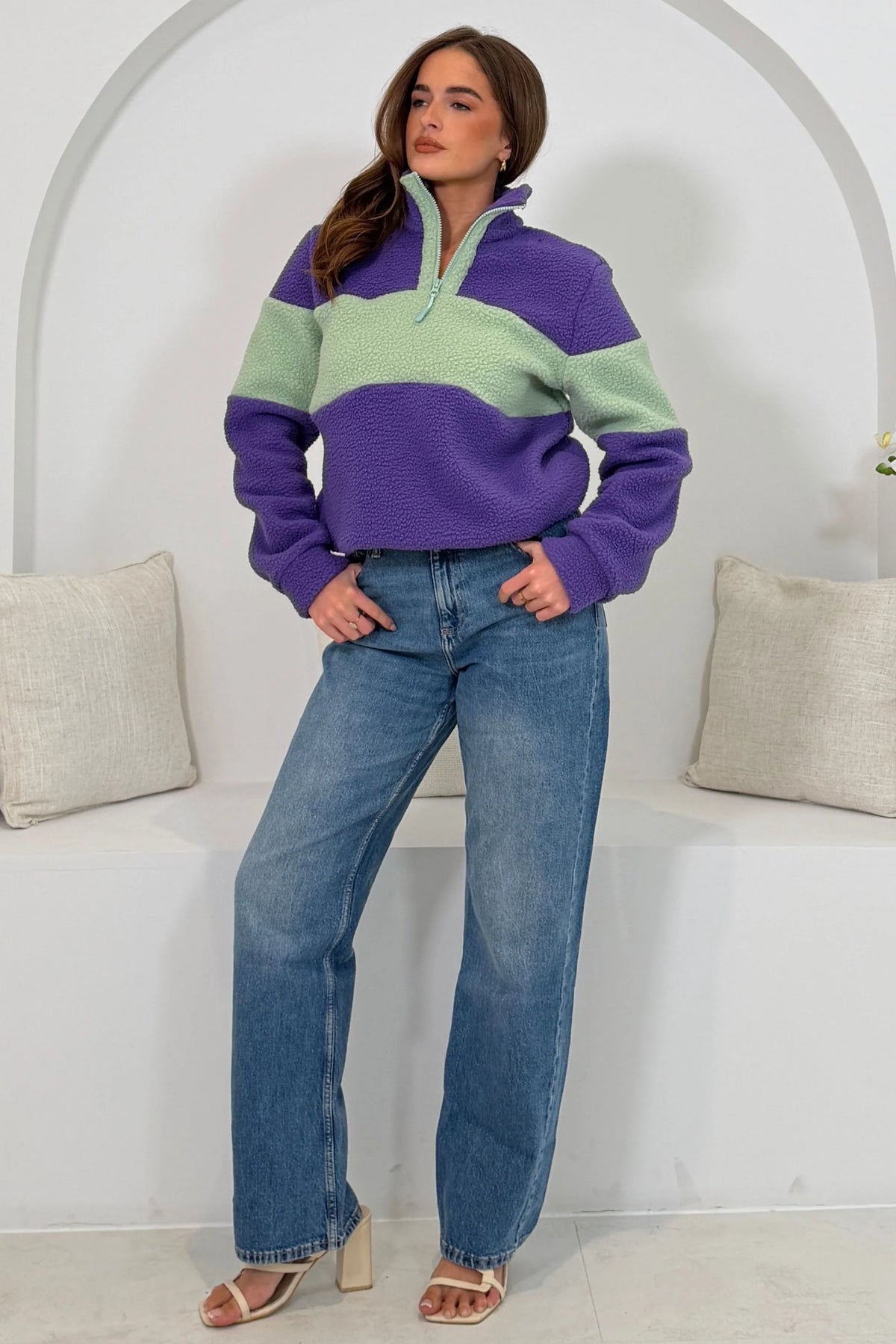 Beau 3/4 Zip Contrast Panel Fleece Purple