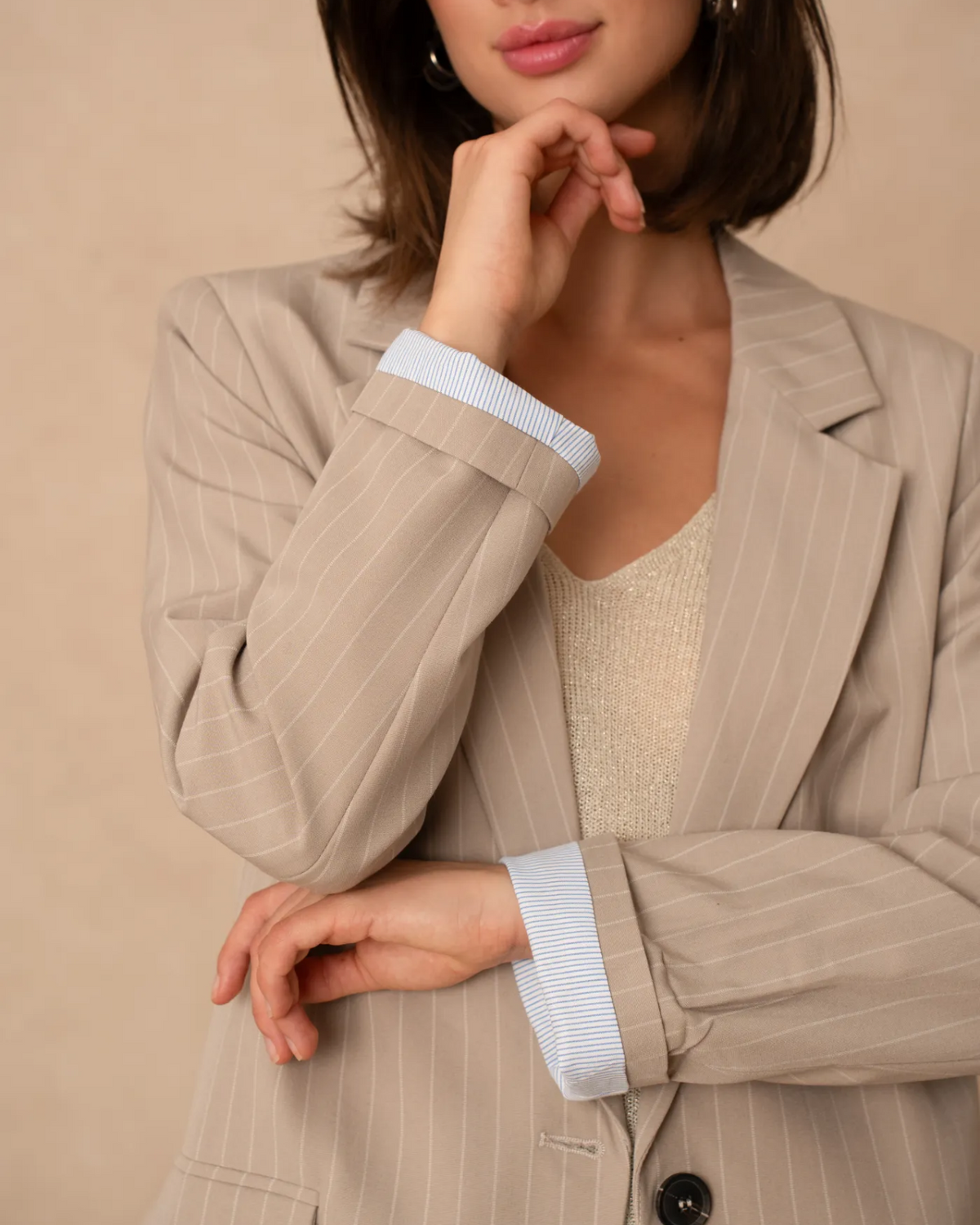 Pin Stripe Blazer Beige