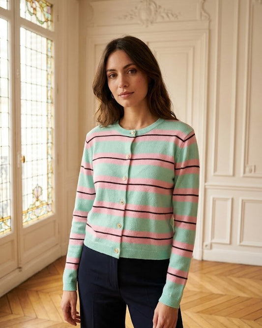 Ella Stripe Cardigan 1950 Mint Pink