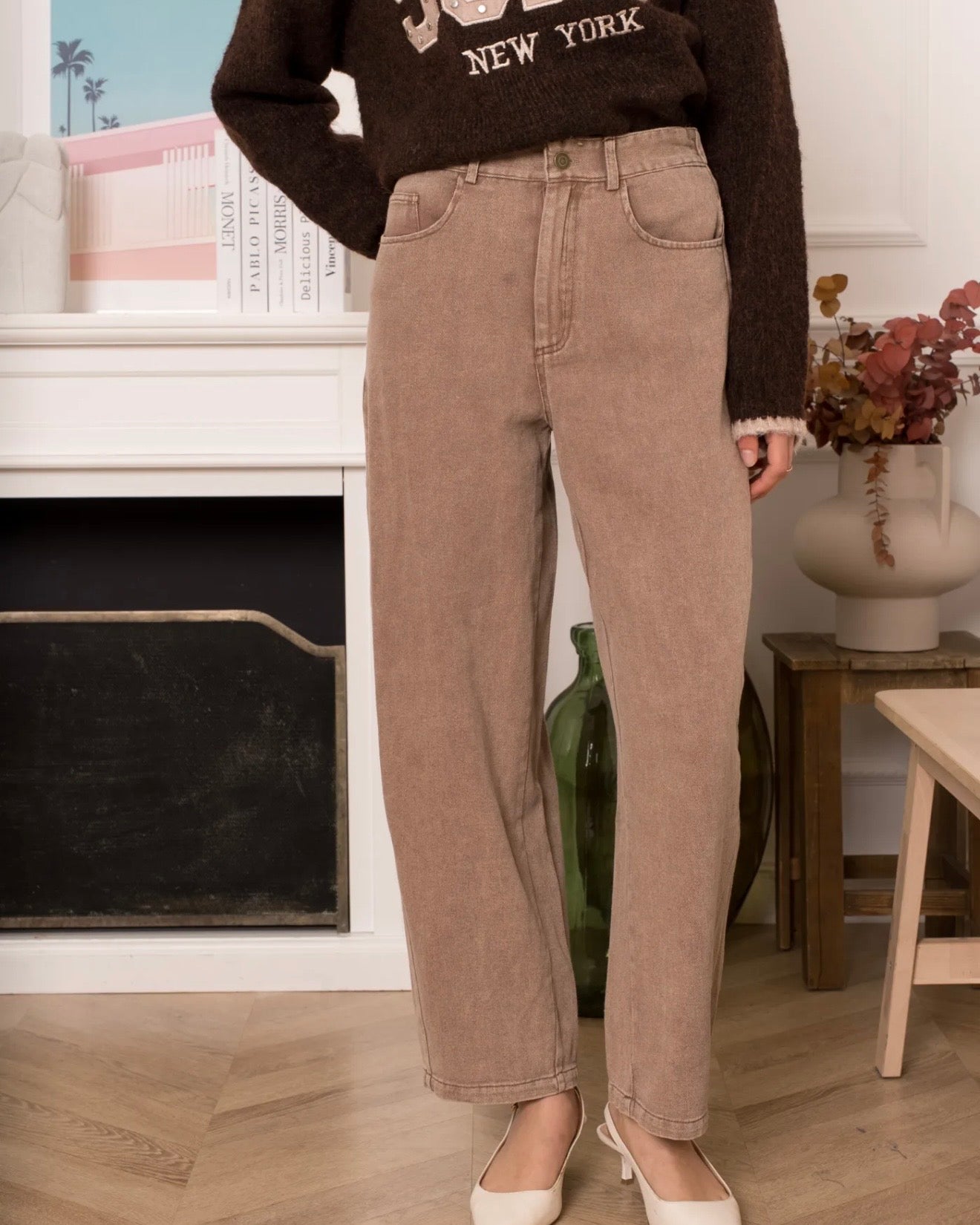 Soft Barrel Jean - Taupe/Brown