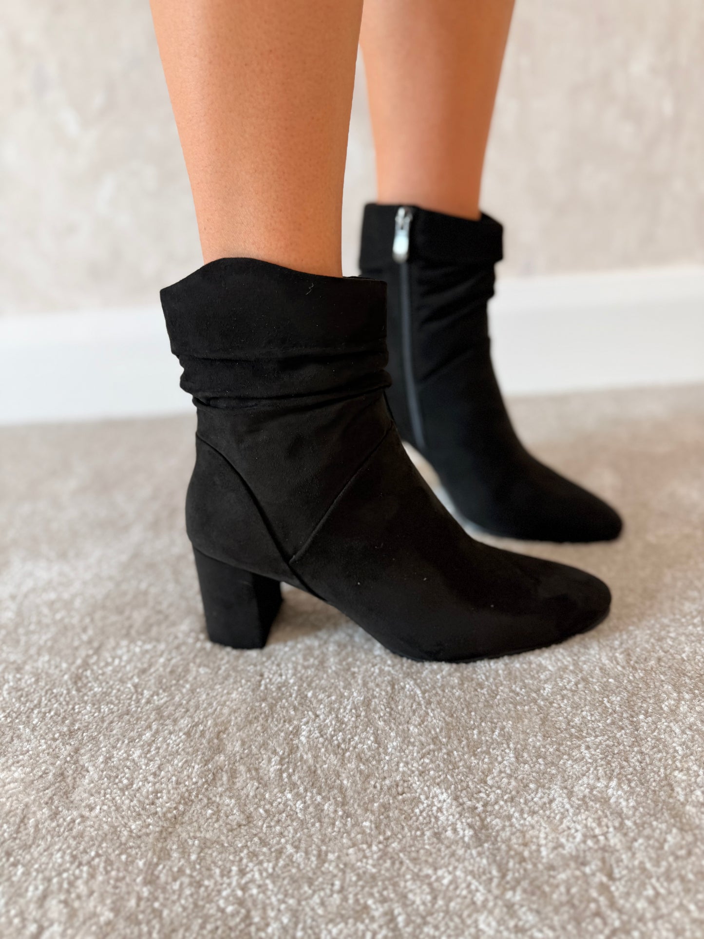 Black Block Heel Suede Boots