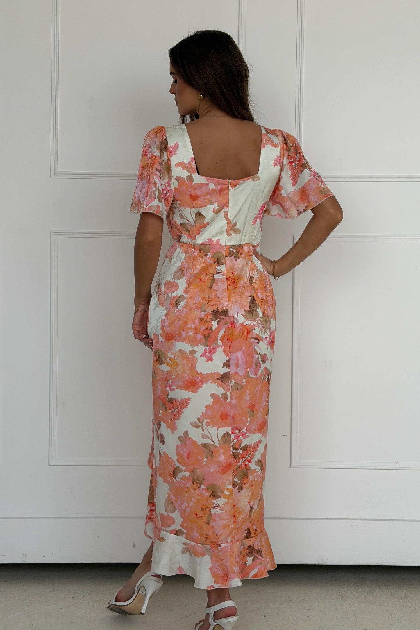 Heidi Floral Print Ruched Midi Dress