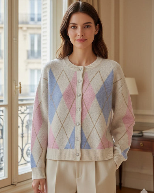 Carrie Argyle Button Beige 1947