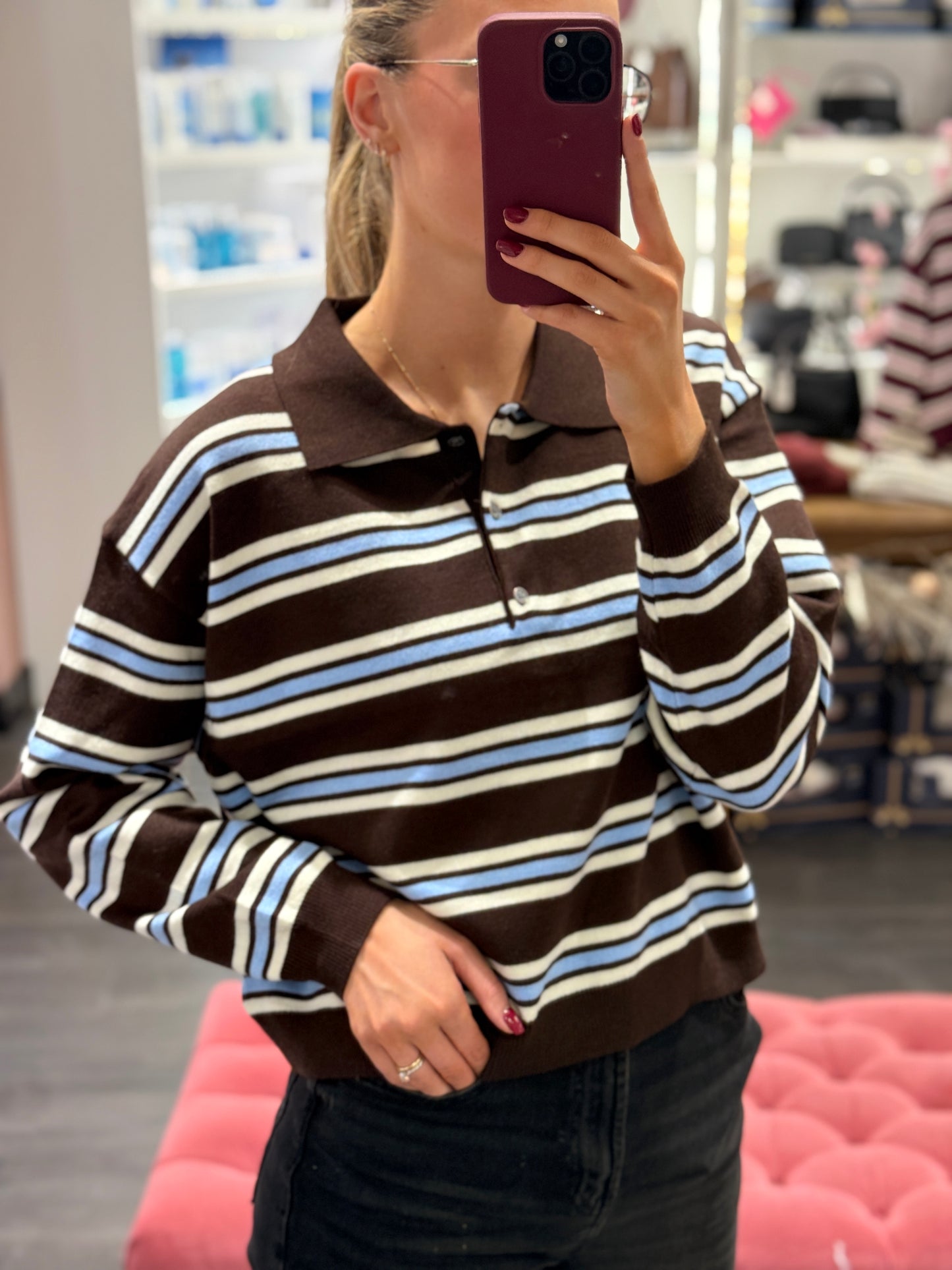 Brown Blue Stripe Rugby Shirt