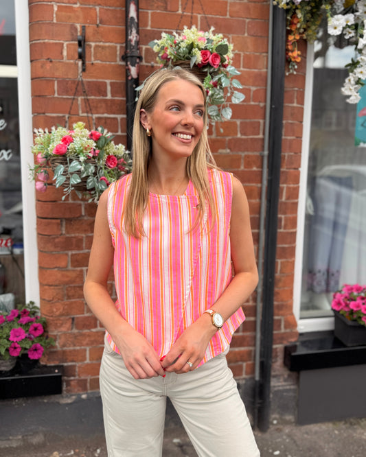 Asymmetric Stripe Bright Pink Waistcoat